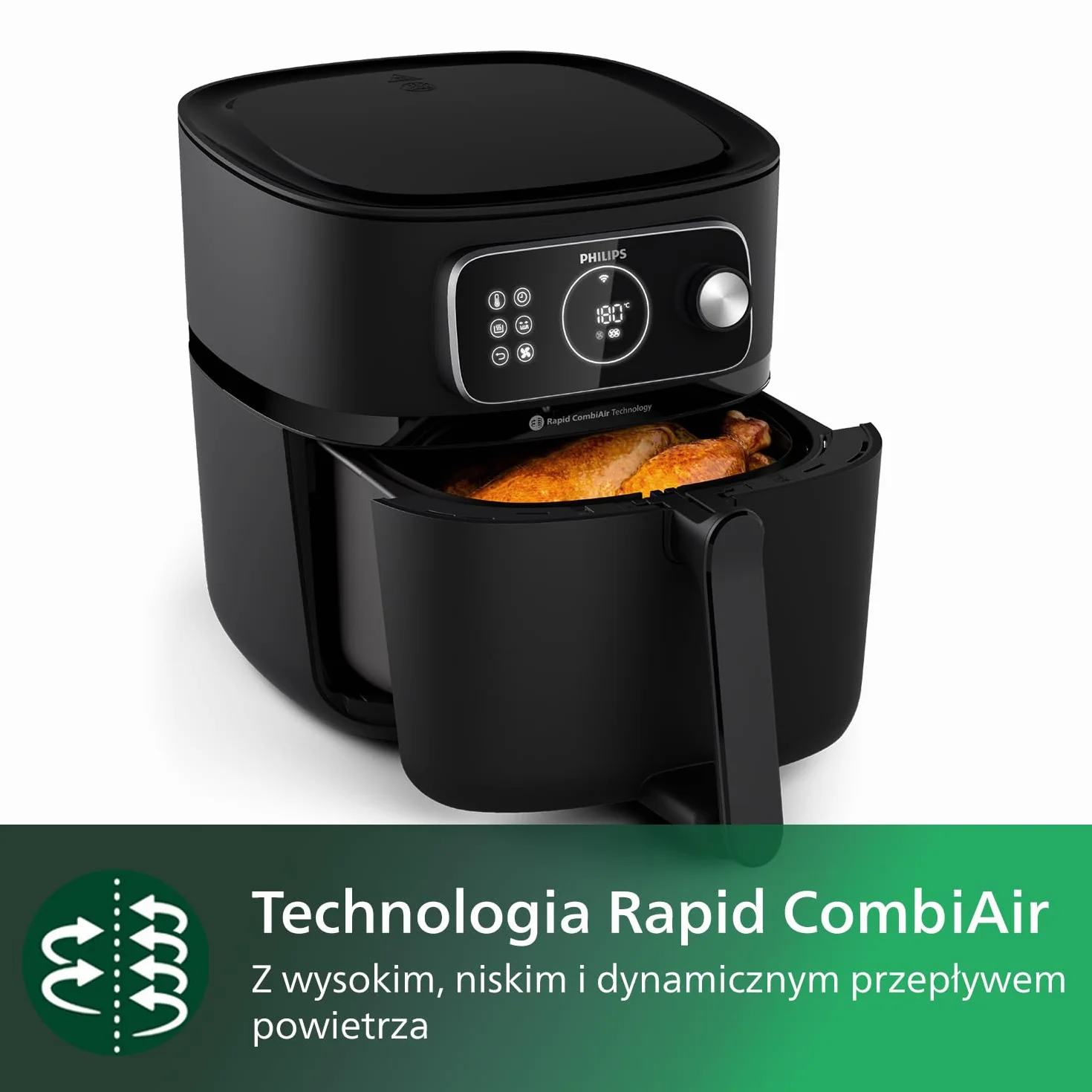 Philips Frytkownica Beztłuszczowa Combi 7000 Seria XXL 8,3 L 2 kg 22-w-1 WiFi Rapid CombiAir HD9876/90 Czarny
