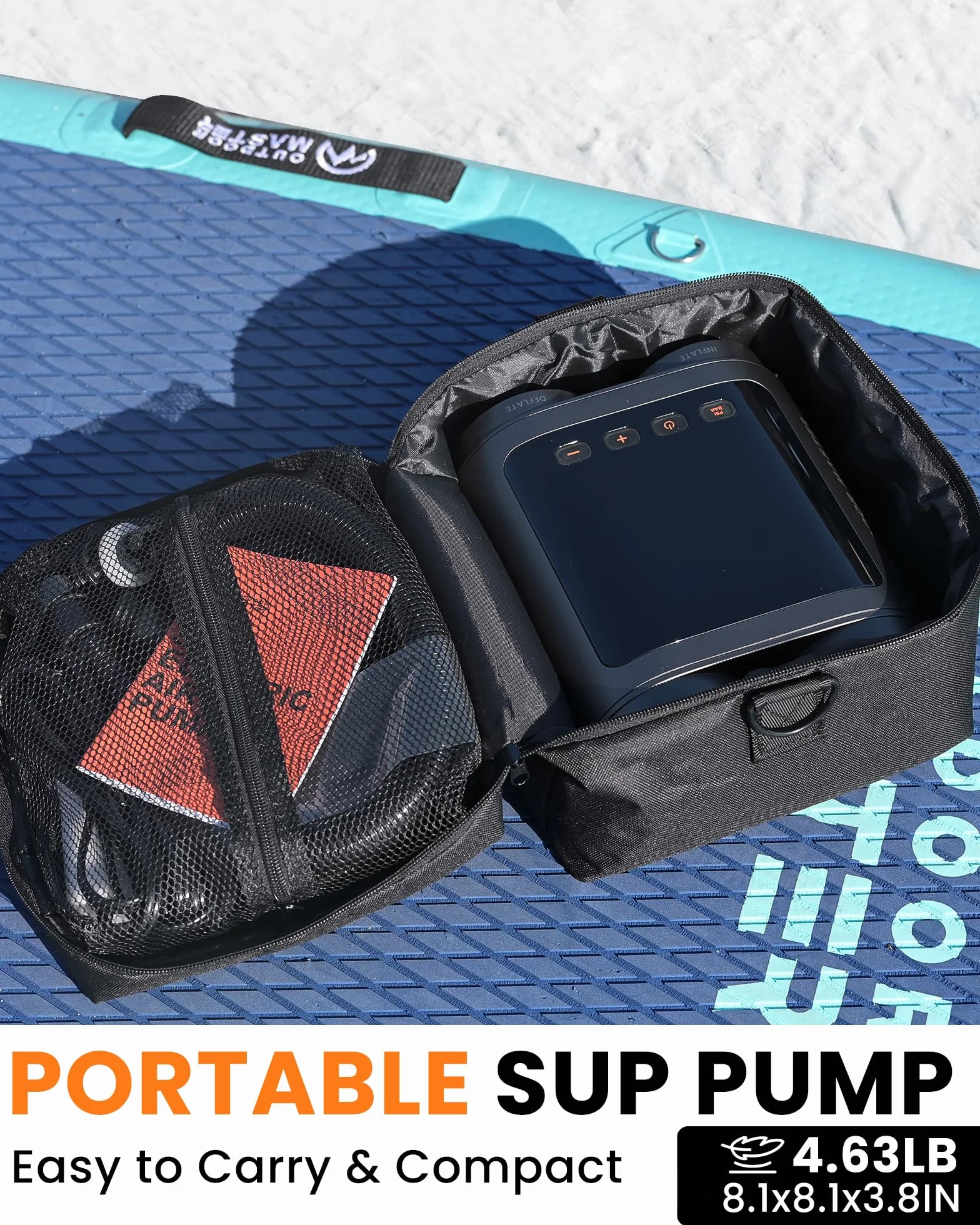 OutdoorMaster Vortex Pro 57,7 Wh przenośna pompka do padla, elektryczna pompa SUP z akumulatorem do 3 pompowania i opróżniania, maks. 20 PSI 12 V/15,8 V DC i wejścia typu C, 8 dysz