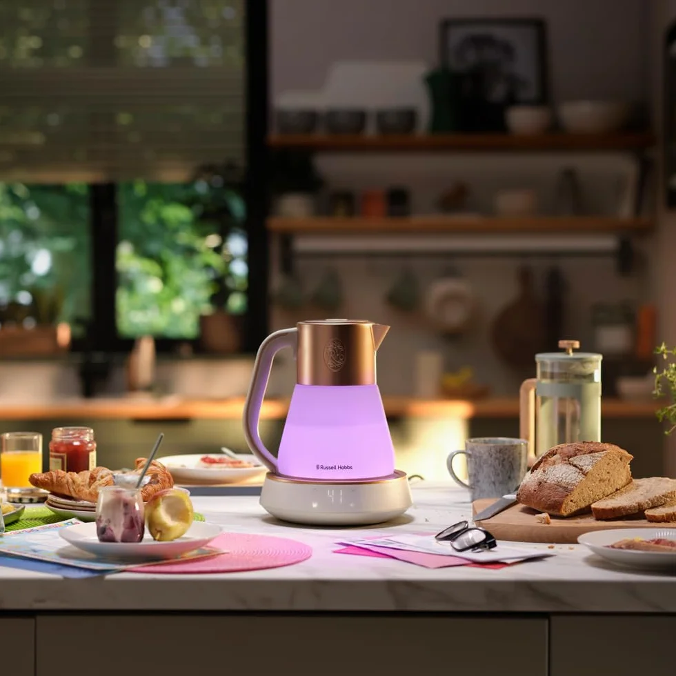 Russell Hobbs Czajnik elektryczny [1,7L, Reg. temp. 40-100°C] Calm (oświetlenie wew., kojące dźwięki, technologia cichego gotowania, podtrzymanie ciepła, cyfrowy dotykowy wyświetlacz, 2400W) 27450-70