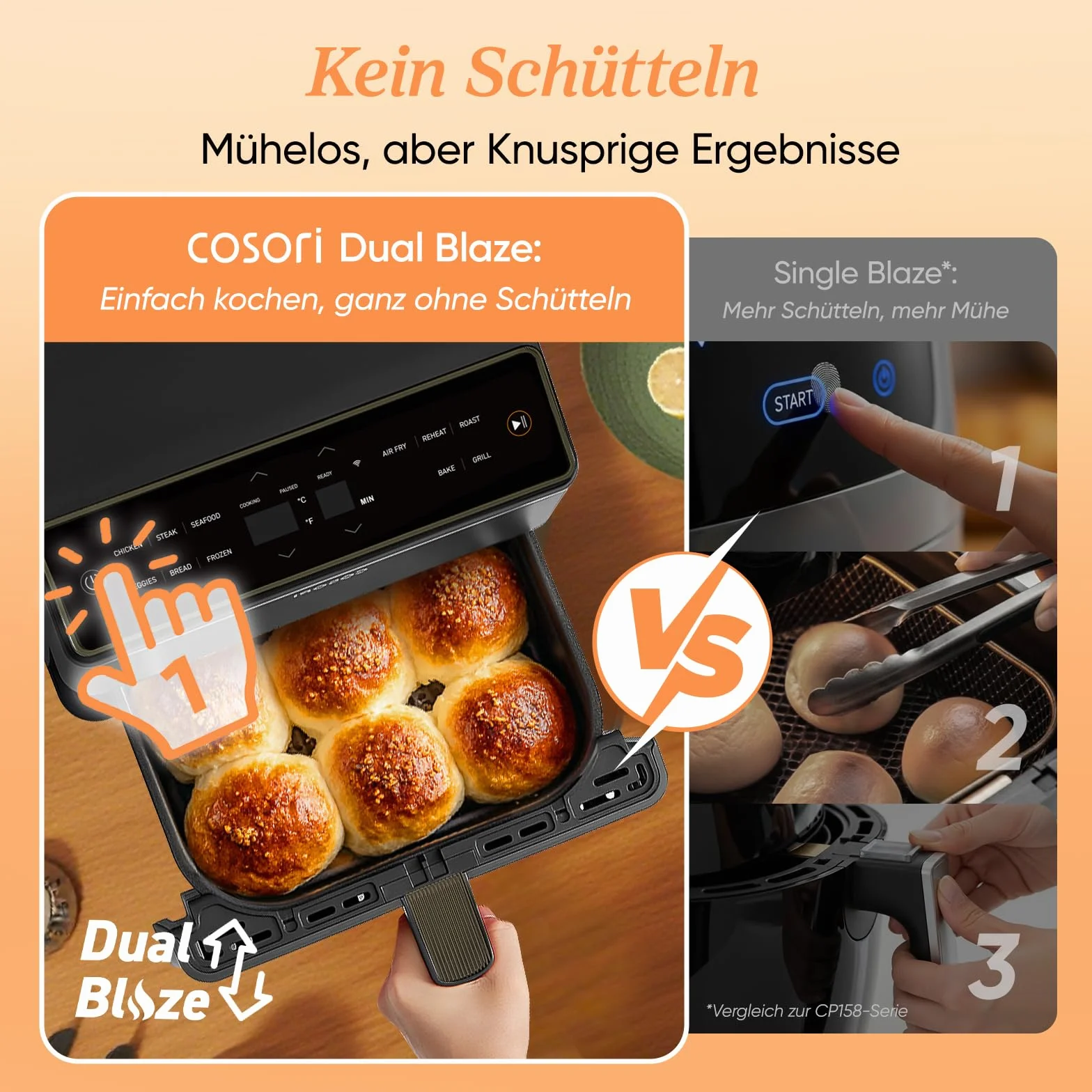 COSORI Dual Blaze Frytkownica beztłuszczowa, inteligentny Air Fryer XXL 6,4 l z Wi-Fi, 11-w-1 (pieczenie, grill, chleb, kurczak), >80 przepisów, elementy do zmywarki.