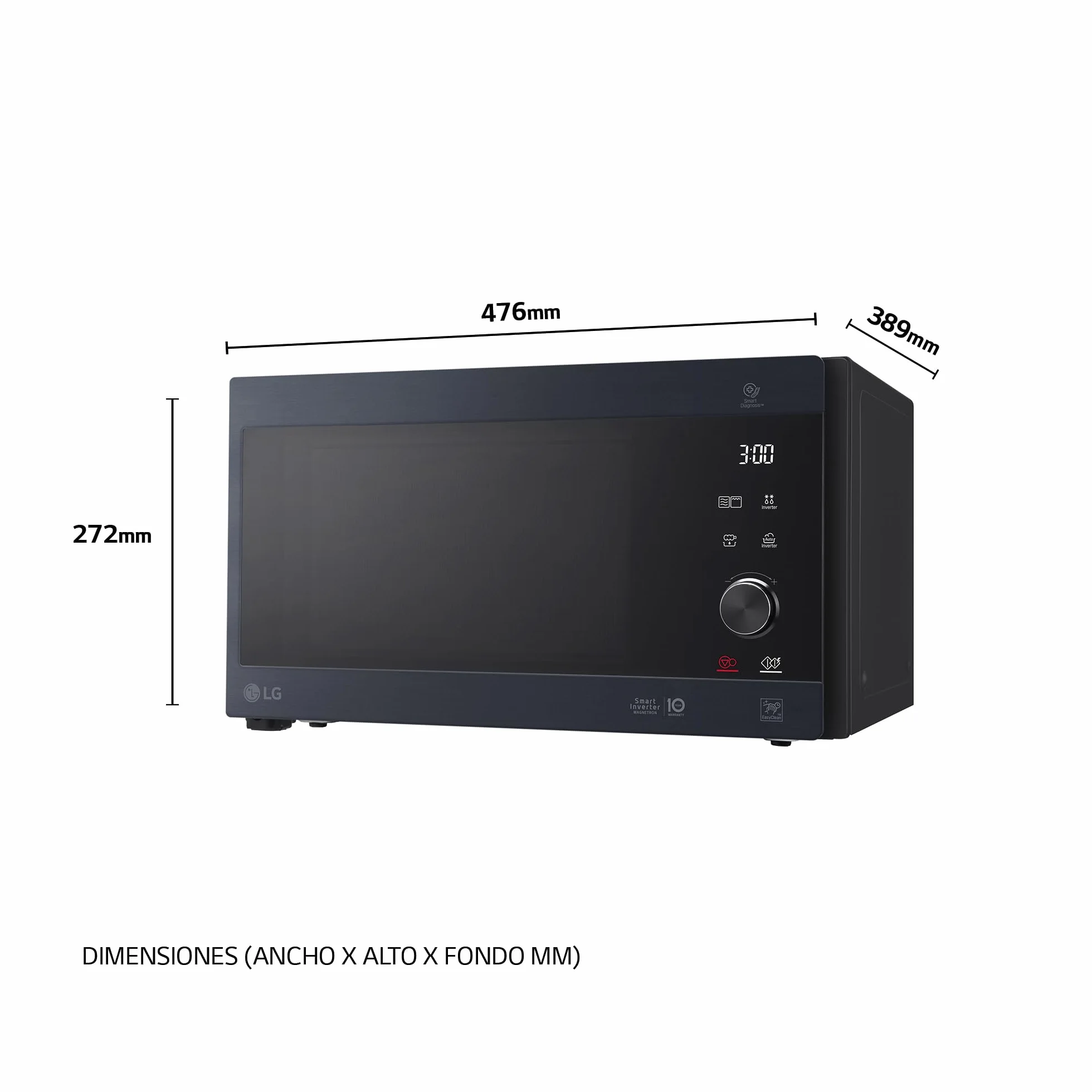 LG MH6565CPW Grill Smart Inverter Mikrofalówka 1000 W Grill 900 W Micro+Grill 1 450 W Pojemność 25 litrów Ekran LED Taca Crispy Wewnętrzna taca 292 mm Czarny matowy