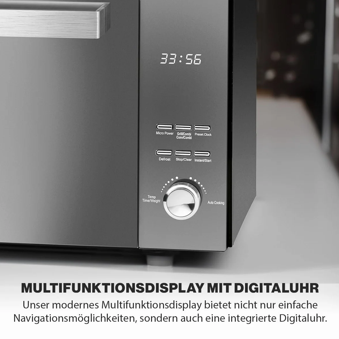ProfiCook PC-MWG 1204 kuchenka mikrofalowa z grillem, pojemność 23 l, moc kuchenki mikrofalowej 800 W, moc grillowania 1000 W, podwójne przeszklone pionowe drzwi z wysokiej jakości uchwytem ze stali nierdzewnej, kolor czarny