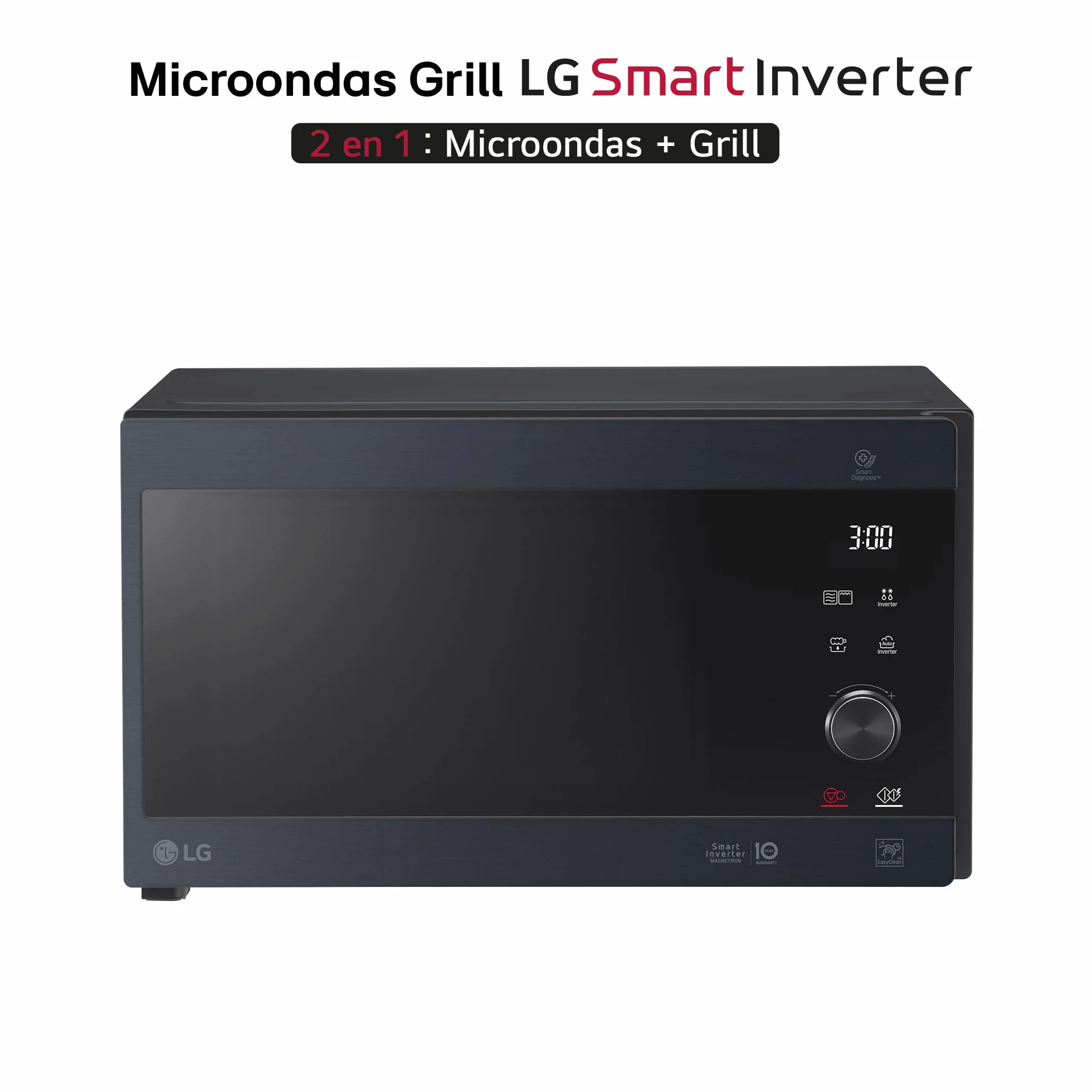LG MH6565CPW Grill Smart Inverter Mikrofalówka 1000 W Grill 900 W Micro+Grill 1 450 W Pojemność 25 litrów Ekran LED Taca Crispy Wewnętrzna taca 292 mm Czarny matowy