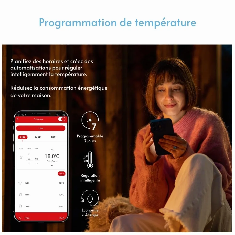 Garza Inteligentny bezprzewodowy termostat bezprzewodowy do kotła i ogrzewania, programowalny, ekran dotykowy, Wi-Fi 2,4 GHz, Alexa/Google, pilot głosowy z aplikacją, czarny