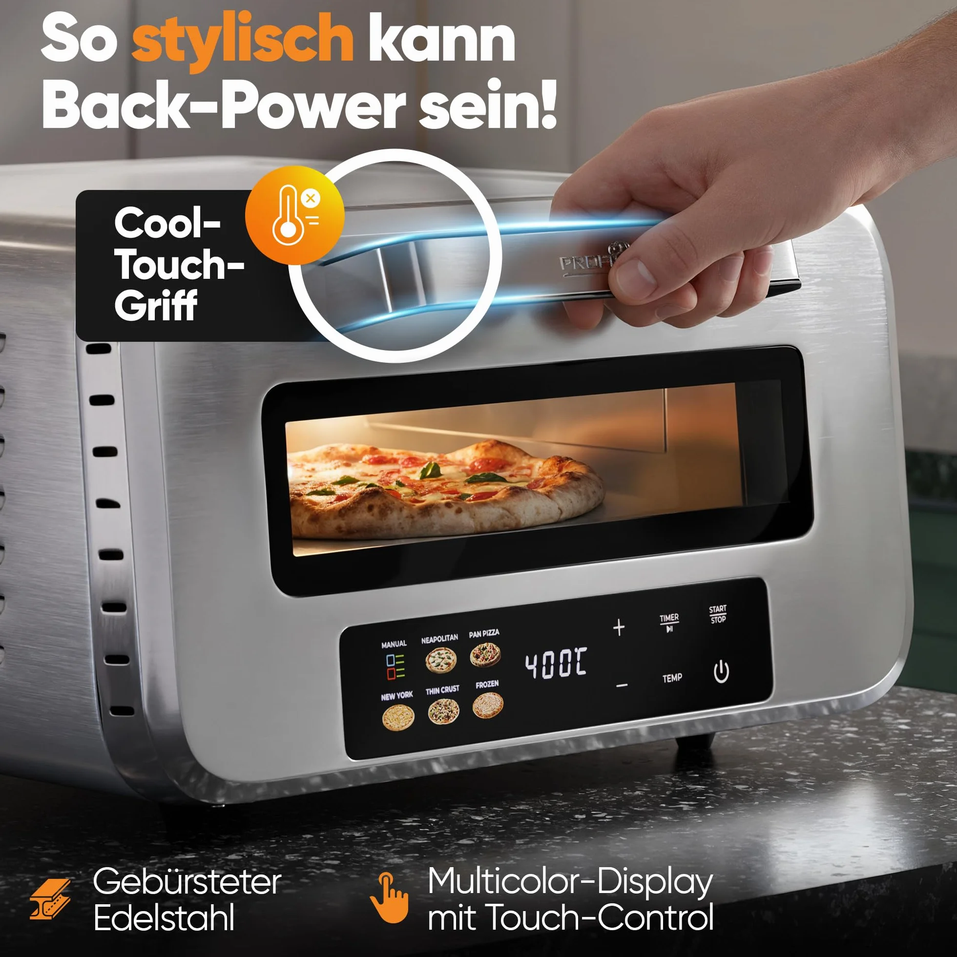 ProfiCook elektryczny piec do pizzy | 400°C | prawdziwy kamień do pizzy | w zestawie łopatka do pizzy | zmienny czas i regulacja temperatury | piec do pizzy | do pizzy w czasie poniżej 5 min. | PC PO