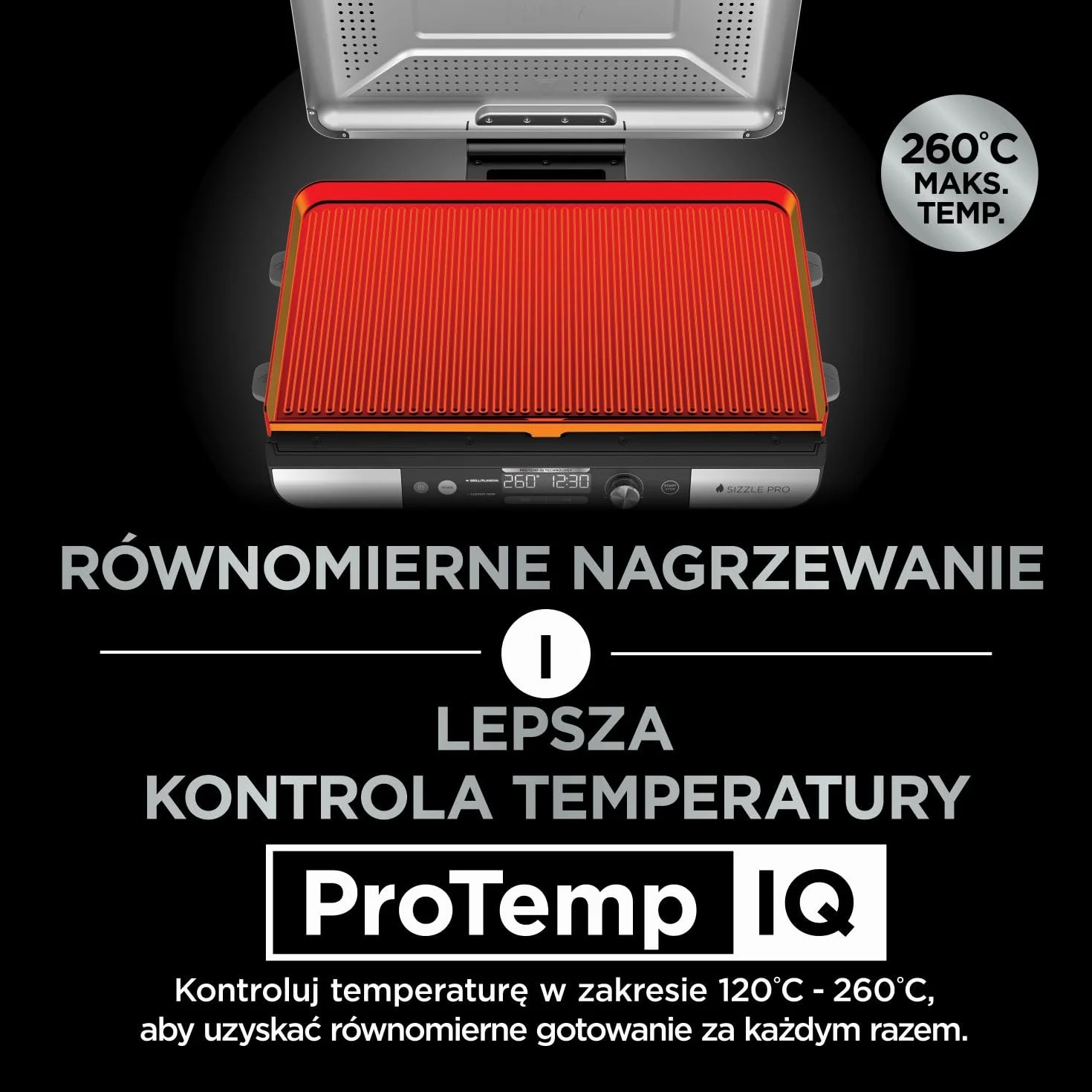 Ninja Sizzle Pro XL Grill z płytą płaską ma płytę grillową z nieprzywierającą powłoką ceramiczną i płaską płytę górną, zdejmowaną pokrywę, tackę na tłuszcz i książkę kucharską, srebrny/czarny GX101EU