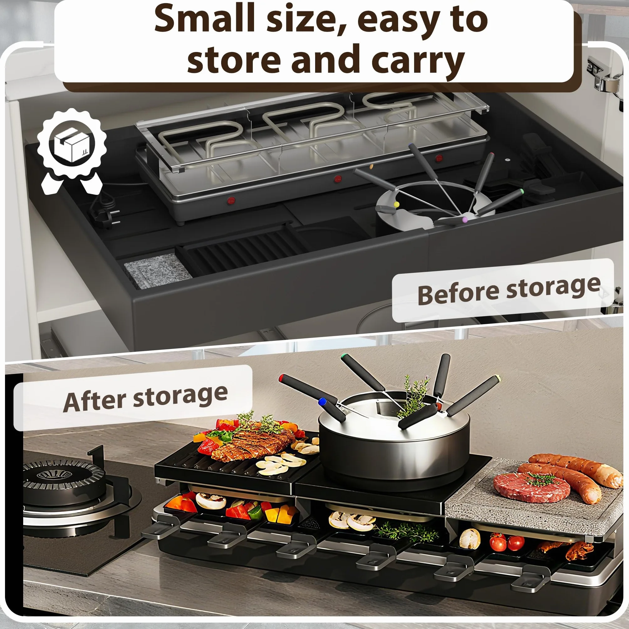 ACXIN Grill do raclette 3 w 1 i zestaw do fondue 1650 W dla 12 osób z płytą kamienną