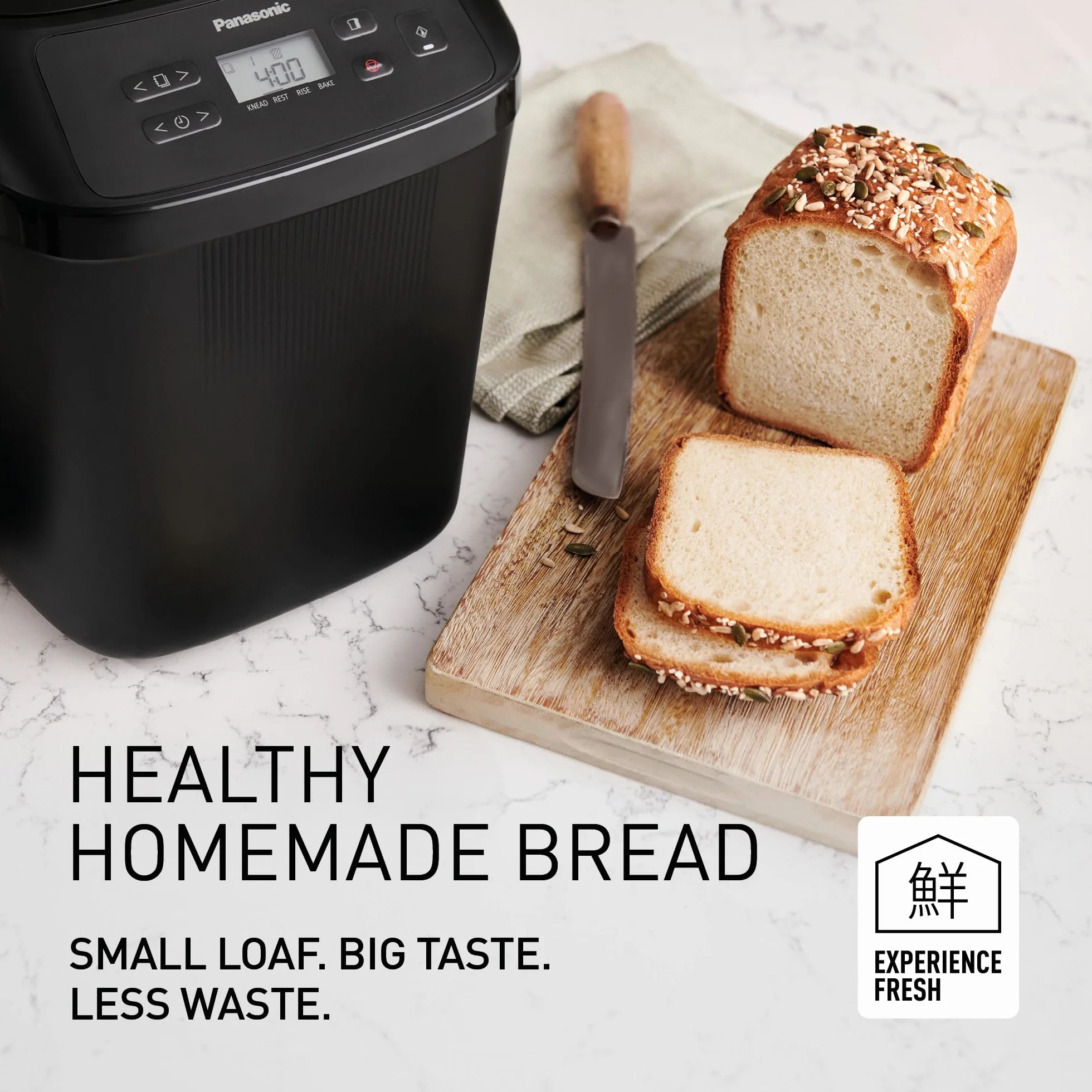 Panasonic SD-PN100KXE automatyczny mini automat do pieczenia chleba dla małych gospodarstw domowych, 4 programy bezglutenowe, kompaktowa konstrukcja, 18 automatycznych programów, wyświetlacz LCD,