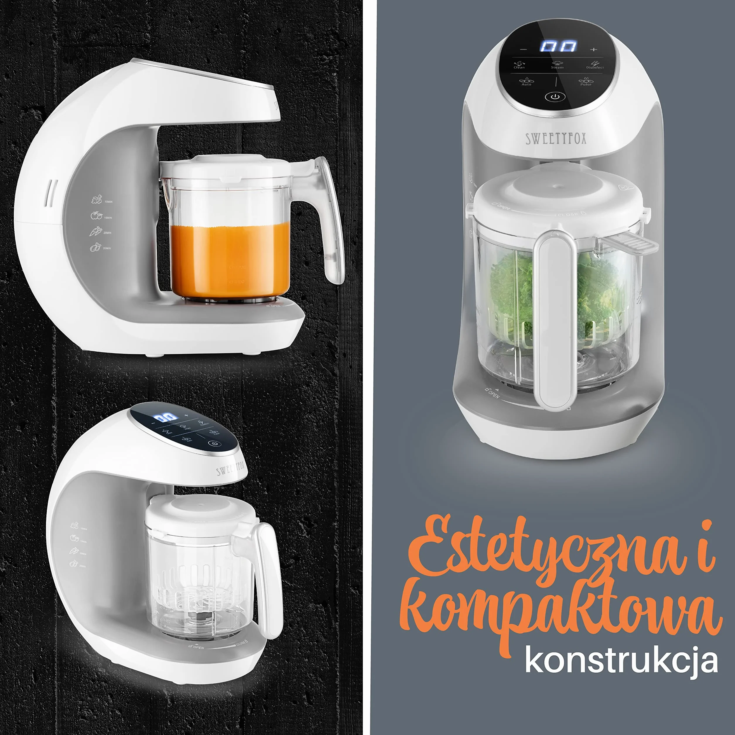 Sweety Fox Wielofunkcyjny robot do posiłków dla niemowląt 7 w 1 parowar mikser sterylizator butelek podgrzewacz