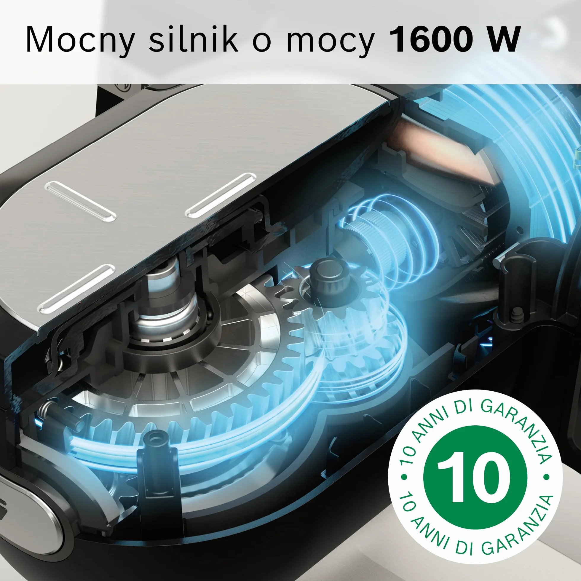 Bosch, robot kuchenny, Series 6, 1600 W, mieszanie planetarne 3D, zestaw cukierniczy, tarka wielofunkcyjna, szklany blender ThermoSafe, biało-srebrny ze stali nierdzewnej, MUMS6EW22