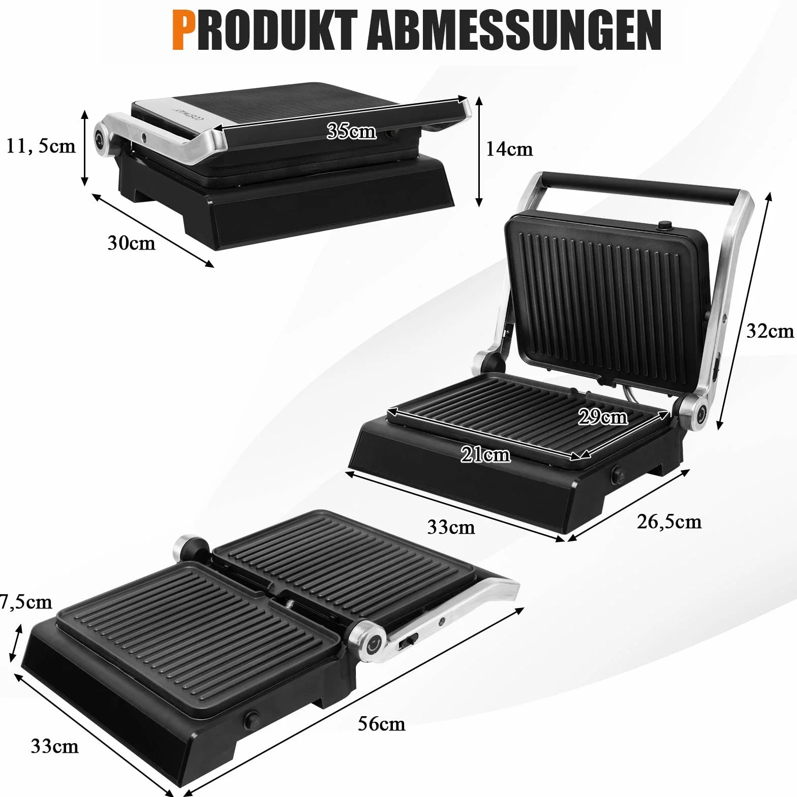 COSTWAY Opiekacz do kanapek 3 w 1, grill kontaktowy 1800 W, gofrownica, 2 wyjmowane płyty nieprzywierające, niezależne i dokładne ustawienie temperatury, 90°C - 230°C, akcesoria łatwe do czyszczenia