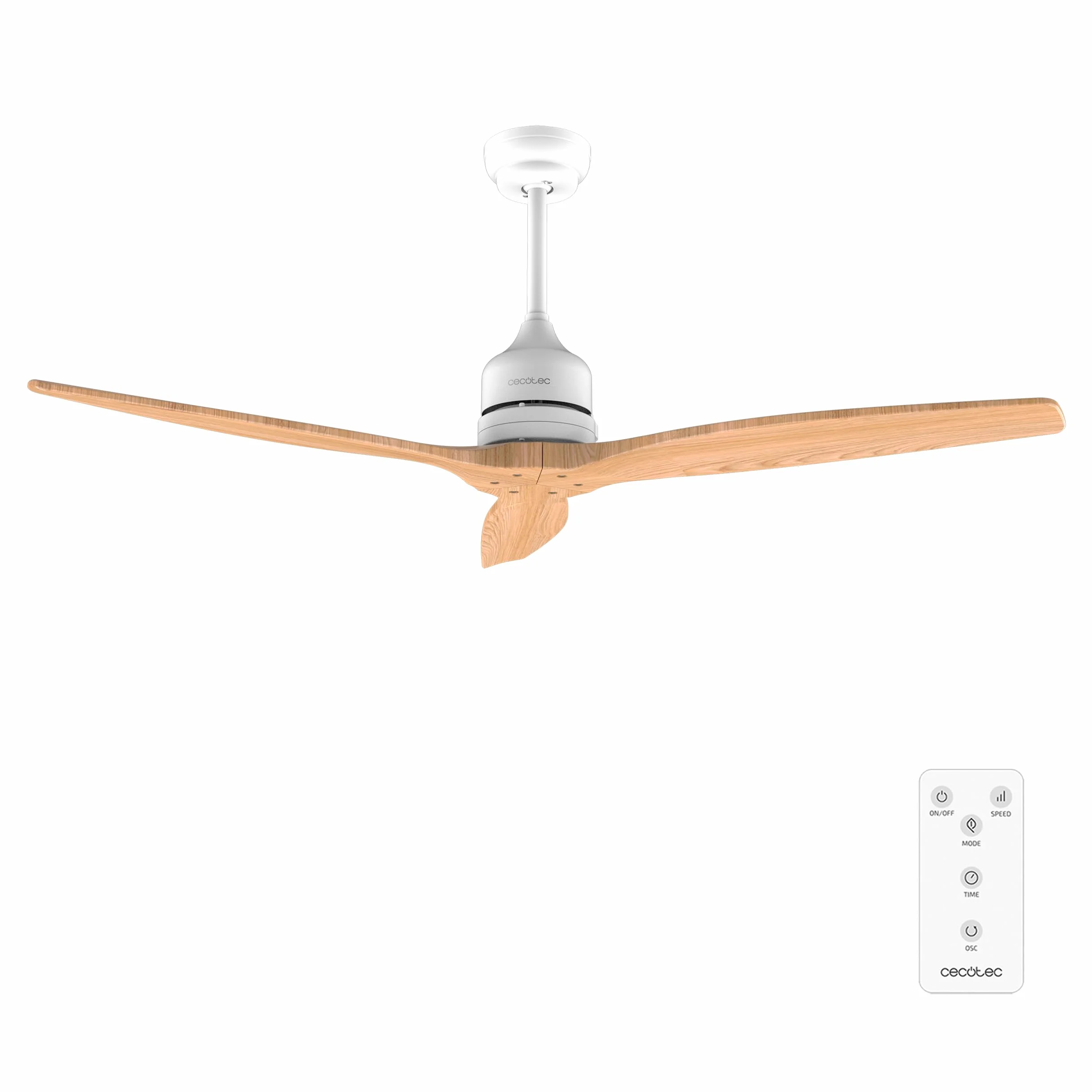 Cecotec - Wentylator sufitowy EnergySilence Aero 5270 WhiteWood - Silnik 40W DC, Średnica 132 cm, Sterowanie, Timer, 6 prędkości, Lato i zima, Regulacja wysokości 15 lub 25 cm, Cichy