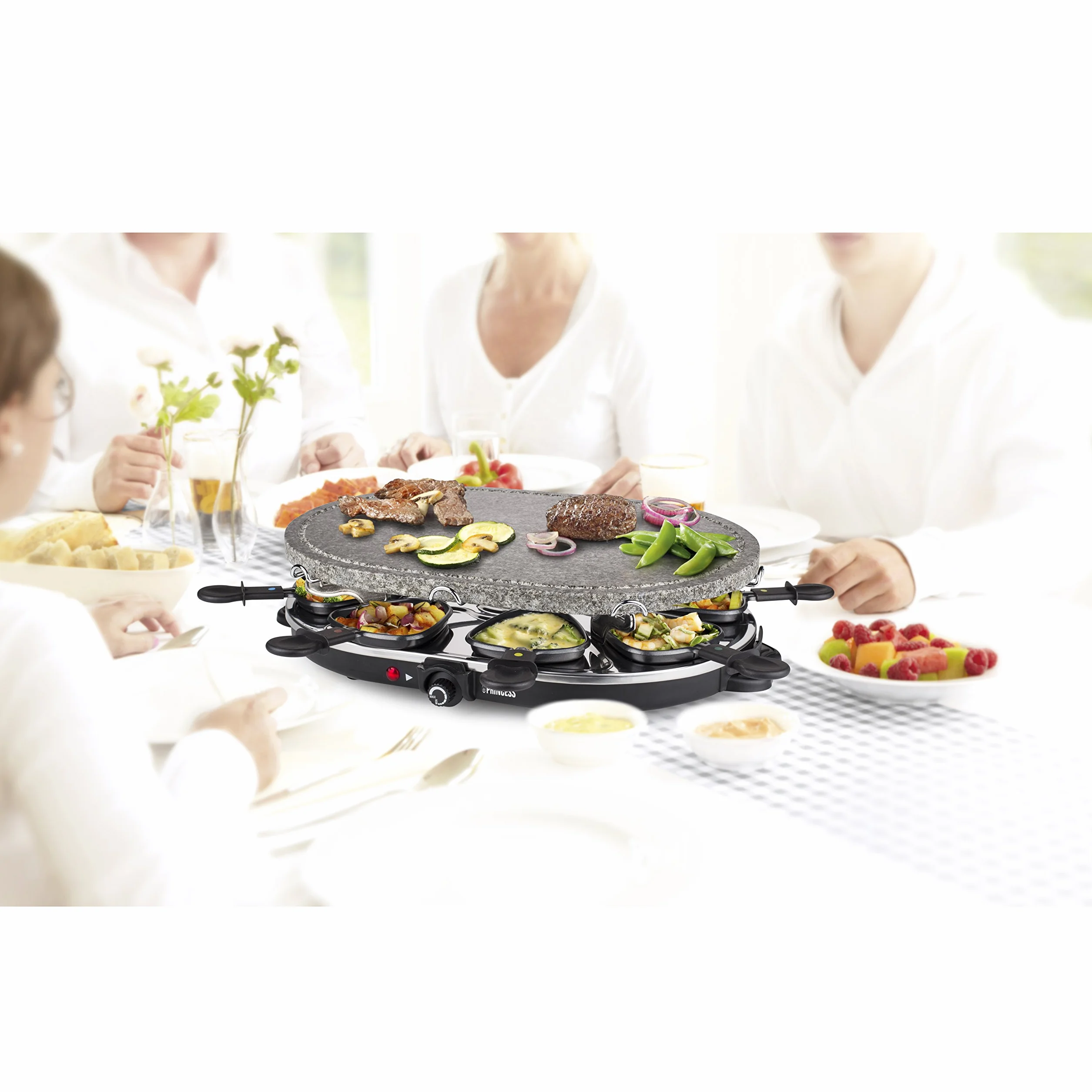 Princess Owalny Grill Do Raclette 1200 W Regulowany Termostat Dla 8 Osób Patelnia z Powłoką Zapobiegającą Przywieraniu