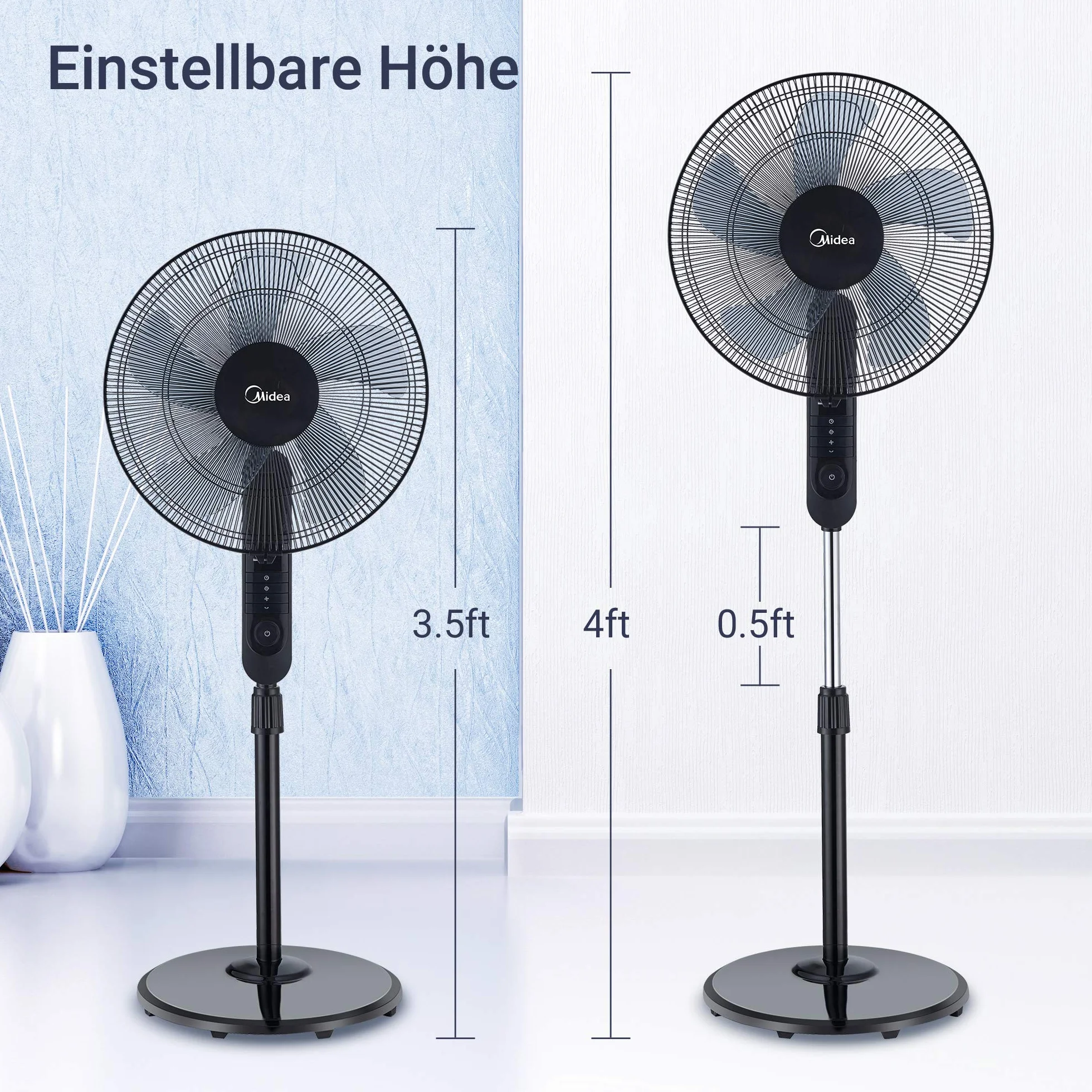 Midea FS40-15FR Wentylator Stojący, 55 W, Czarny