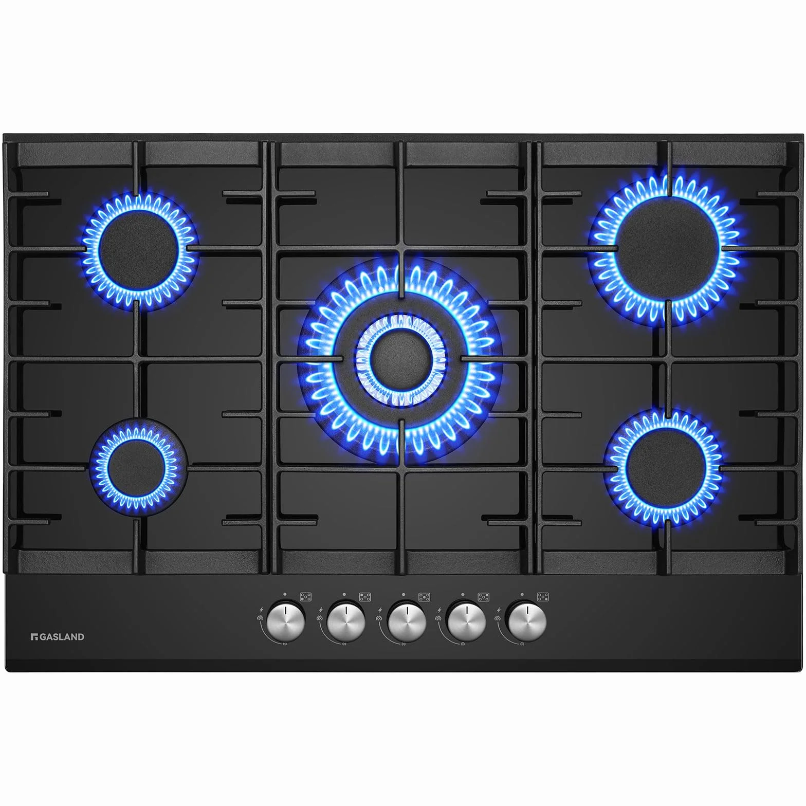 GASLAND GH2805BG1FC szklana płyta gazowa, 5-żarówkowa, płyta kuchenna do zabudowy z palnikiem wok, 76 cm, czarna płyta gazowa do zabudowy, na butan, LPG/gaz ziemny, 10400 W