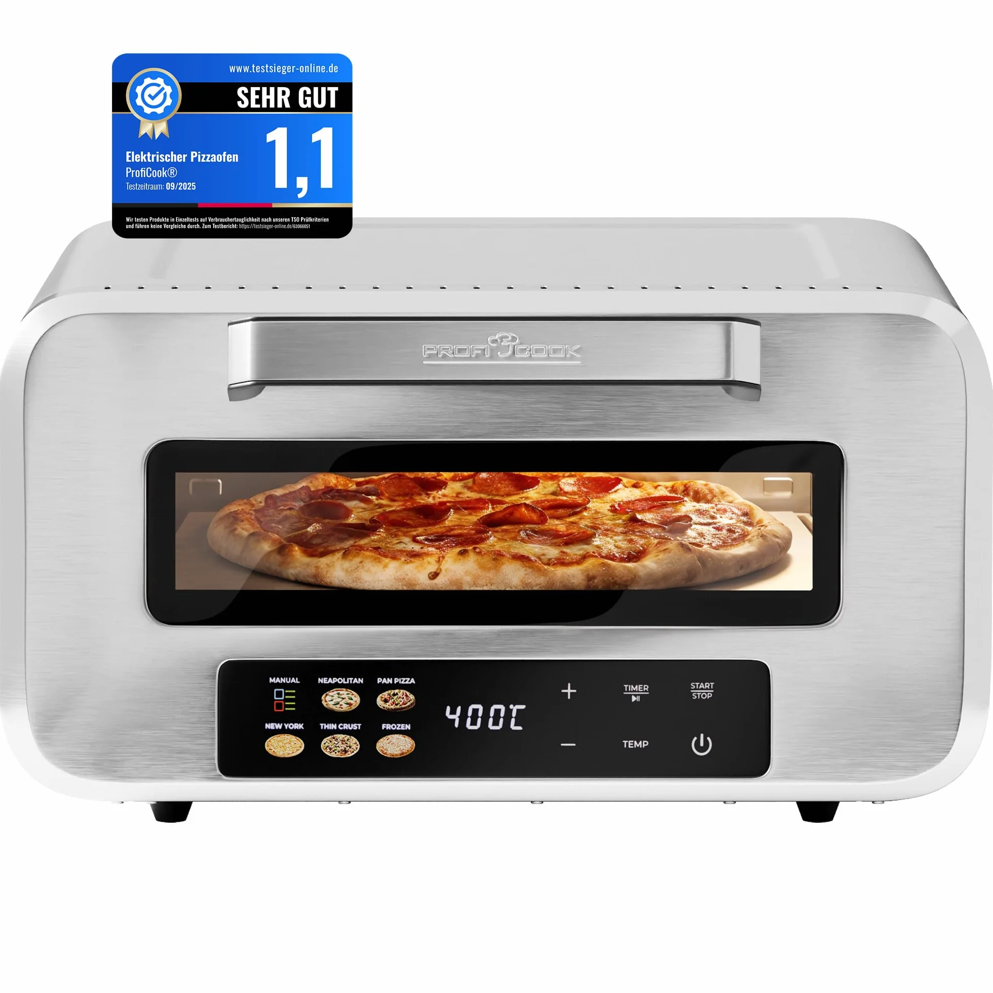 ProfiCook elektryczny piec do pizzy | 400°C | prawdziwy kamień do pizzy | w zestawie łopatka do pizzy | zmienny czas i regulacja temperatury | piec do pizzy | do pizzy w czasie poniżej 5 min. | PC PO