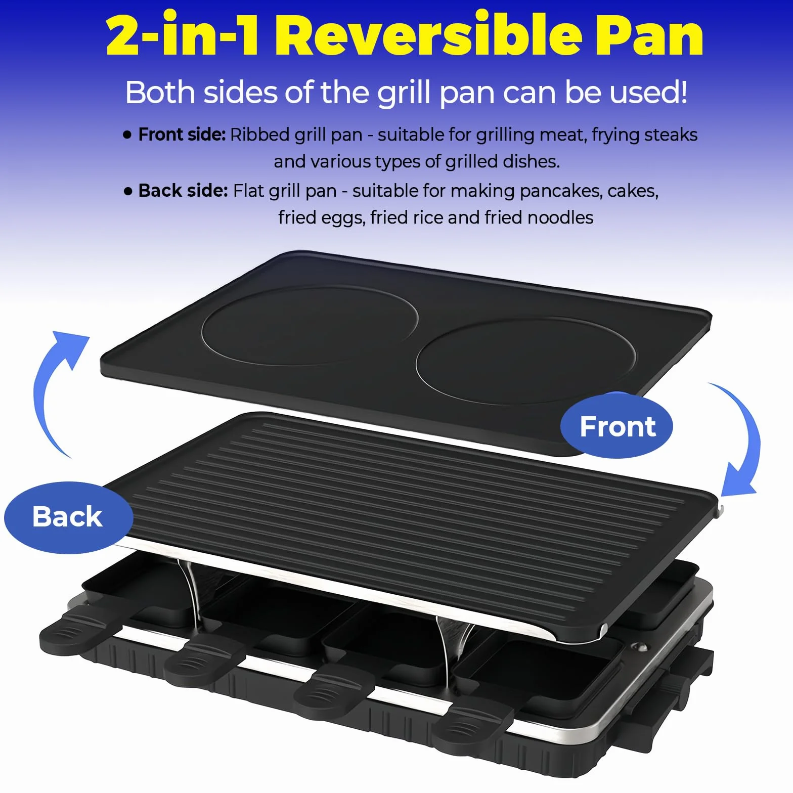 Elektryczny grill raclette 1300W dla 8 osób z powłoką nieprzywierającą, 8 mini patelniami i łopatką