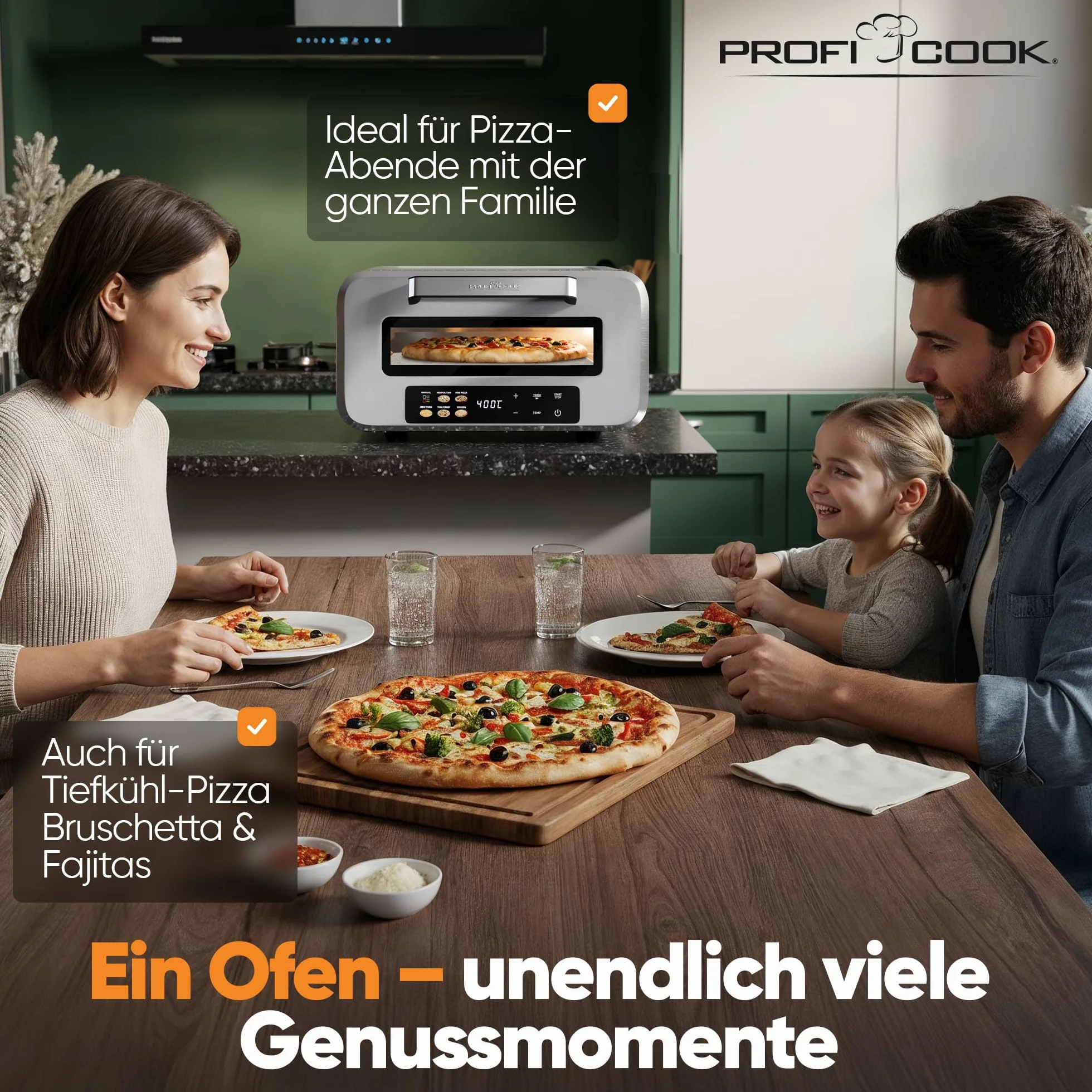 ProfiCook elektryczny piec do pizzy | 400°C | prawdziwy kamień do pizzy | w zestawie łopatka do pizzy | zmienny czas i regulacja temperatury | piec do pizzy | do pizzy w czasie poniżej 5 min. | PC PO