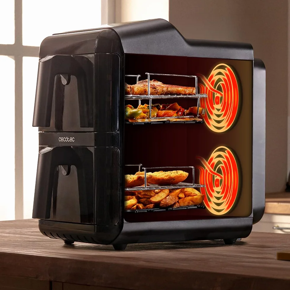 Cecotec Bezolejowa frytkownica powietrzna - Air Fryer 12L Cecofry DuoLevel 12000 Window. 2900W, 2 zbiorniki 6L, synchronizacja, 10 menu, temperatura 40-200ºC, górne okno, kolorowy panel dotykowy