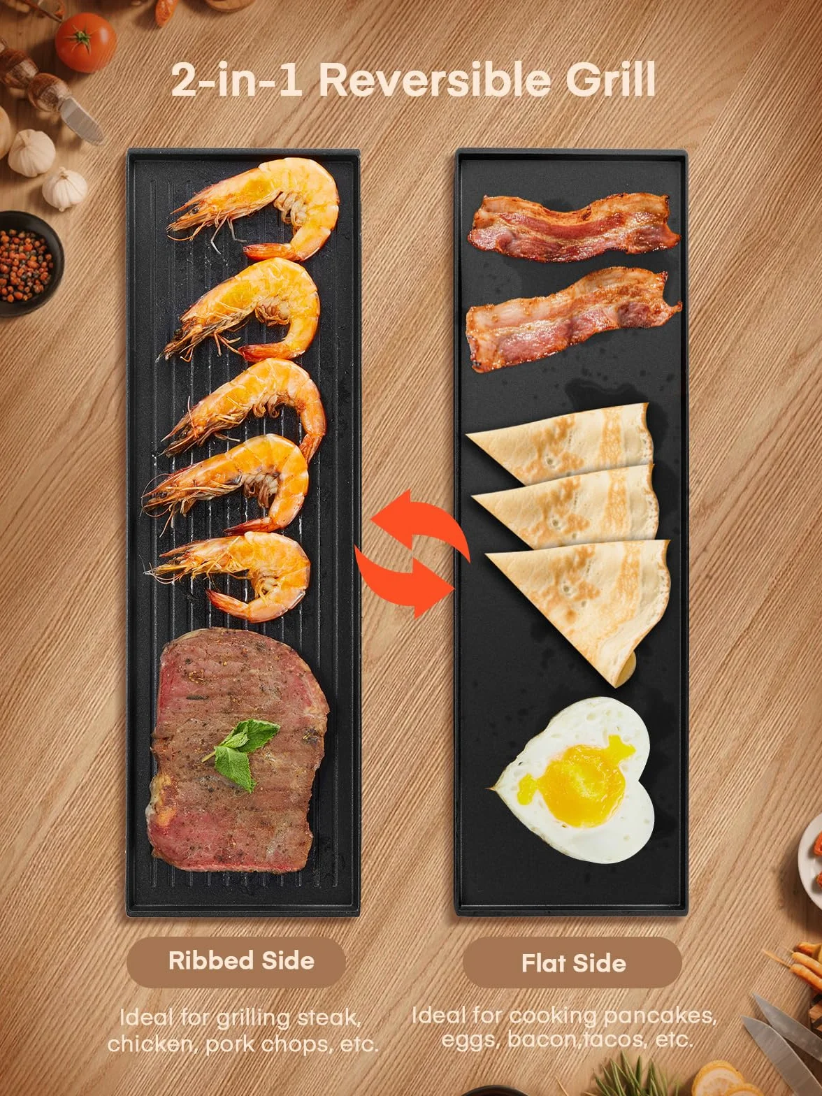 FOHERE Grill Raclette 1400 W dla 8 Osób, Nieprzywierająca Płyta, Matowa Stal Nierdzewna