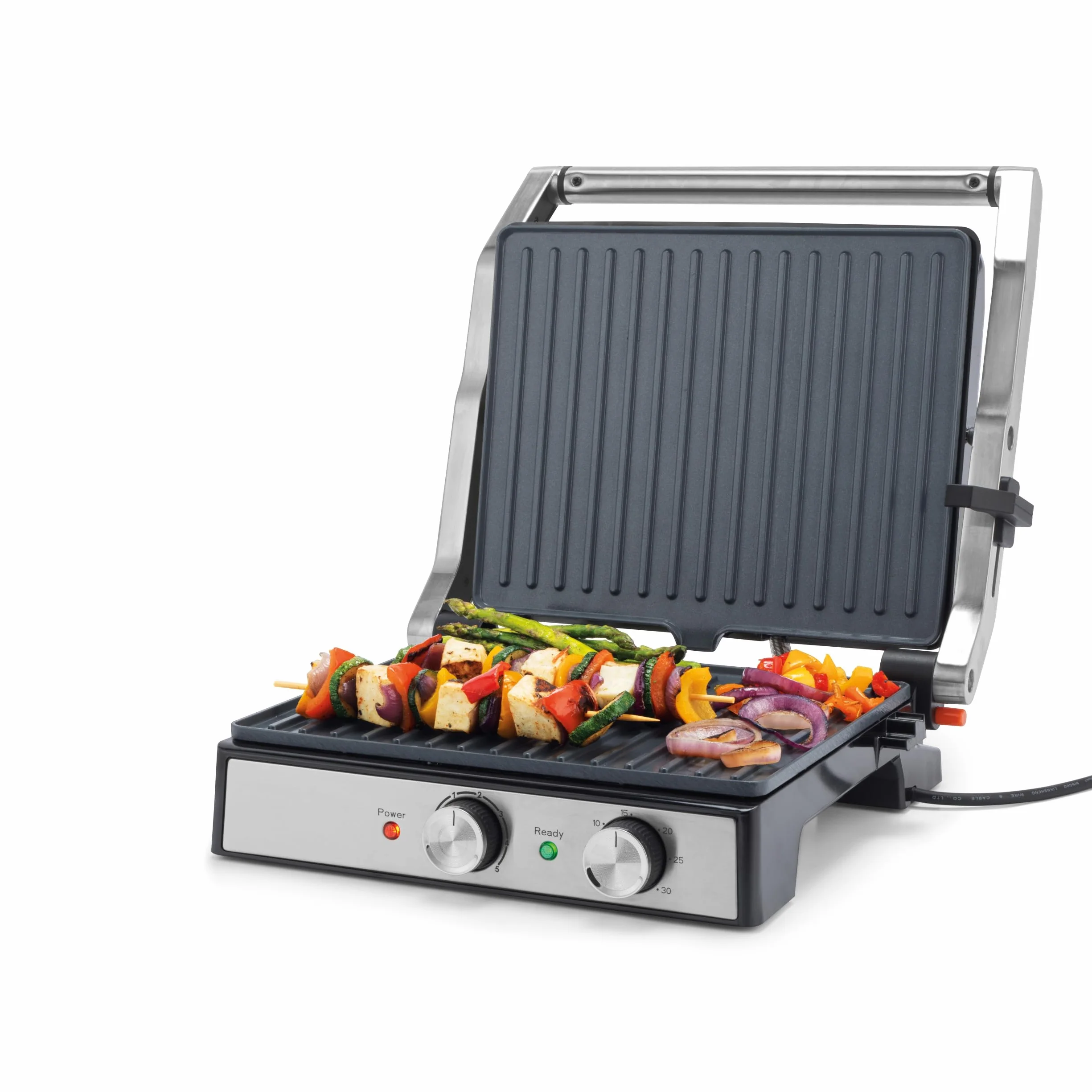 Petra PT6234VDE Elektryczny Grill – Duze Plyty Gillingowe, Otwiera sie do 180° na podwójna powierzchnie gotowania, Ceramiczna powloka nieprzywierajaca bez PFAS, Regulowana temperatura i timer, 2000 W