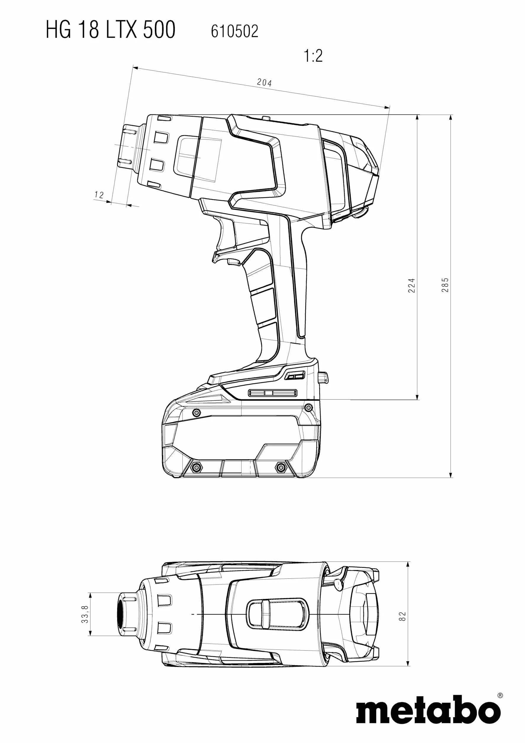 Metabo Akumulatorowa dmuchawa na gorące powietrze HG 18 LTX 500 (610502850) 18 V; karton, napięcie akumulatora: 18 V, ilość powietrza: 200/160 l/min, temperatura powietrza: 300/500 °C