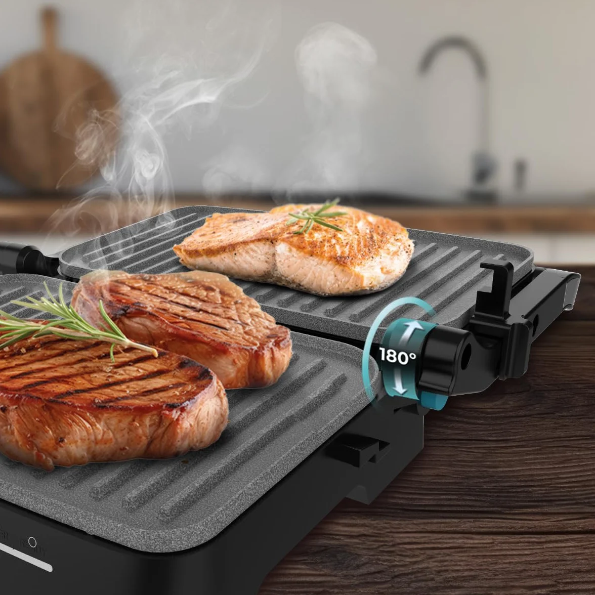 Cecotec Rock'nGrill 2000 Full Open 2000 W otwór 180° nieprzywierający RockStone pływająca płyta regulacja temperatury 279 x 229 mm