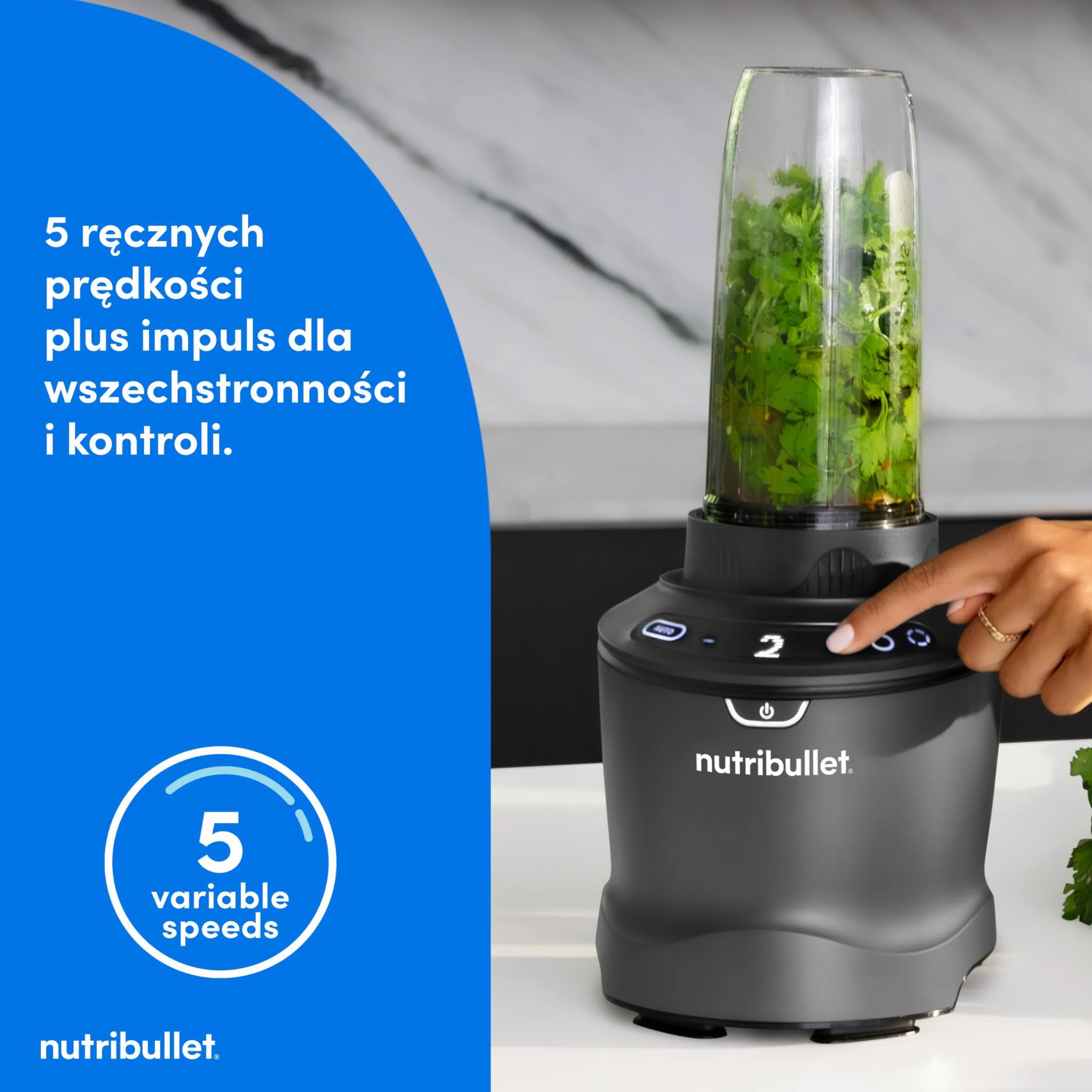 Nutribullet SmartSense Blender Combo NBF550DG z 5 zmiennymi prędkościami, funkcją pulsu, kubek 946 ml i 710 ml z uchwytem, inteligentny cykl automatyczny, pokrywa To-Go, 1500 W, czarny