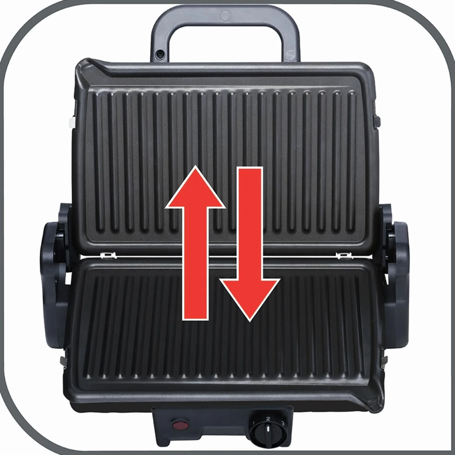 TEFAL GC2050 Grill Minute, Grill elektryczny 1600 W, 2 tryby grillowania, 3 pozycje termostatu, płyty z powłoką nieprzywierającą, srebrny
