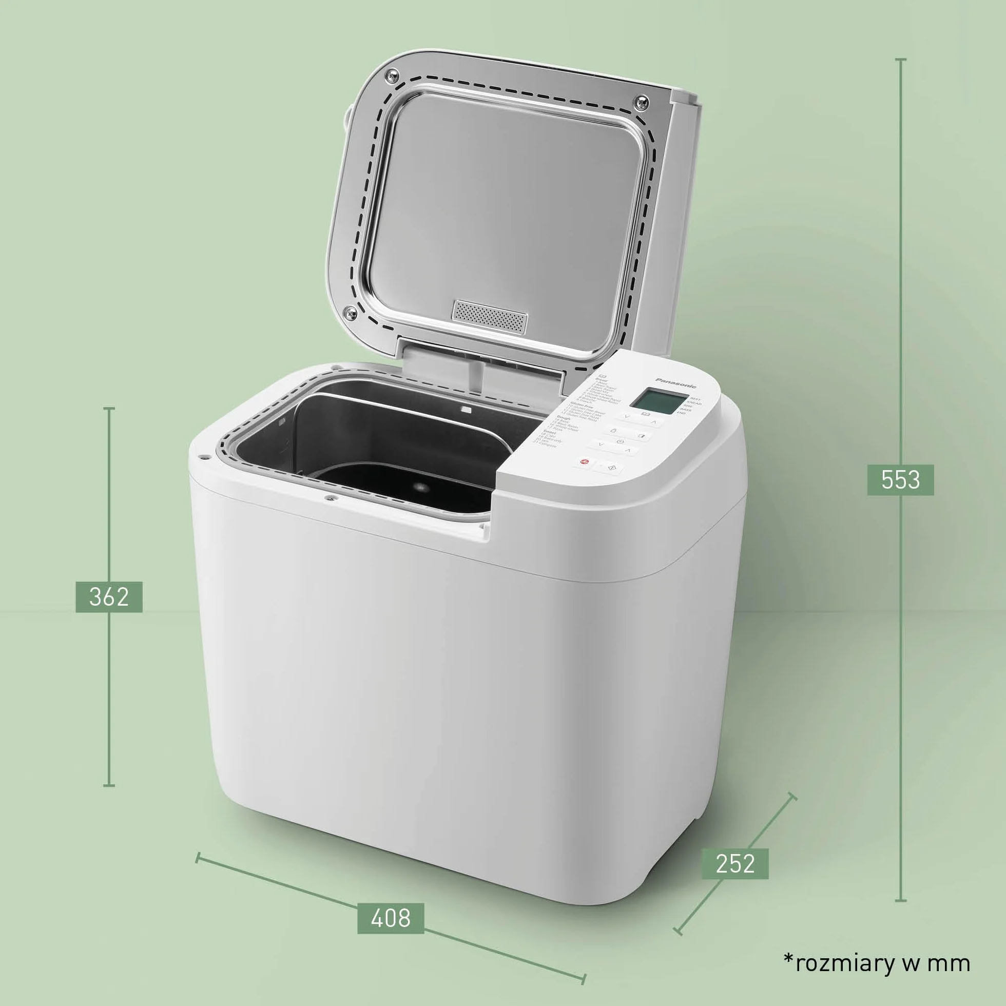 Panasonic SD-B2510WXE Wypiekacz do chleba 21 programów podwójny czujnik temperatury timer 4 programy bezglutenowe biały