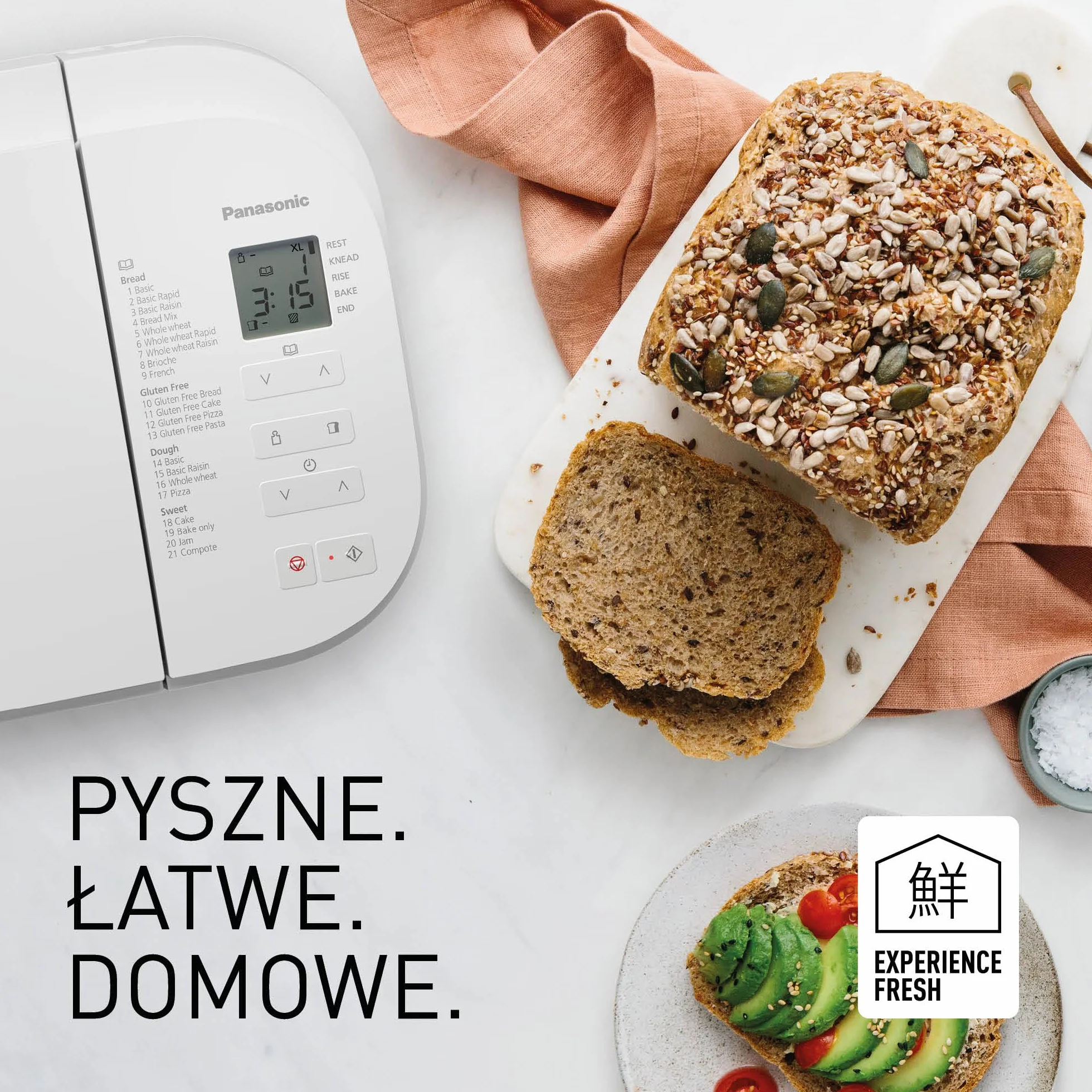 Panasonic SD-B2510WXE Wypiekacz do chleba 21 programów podwójny czujnik temperatury timer 4 programy bezglutenowe biały