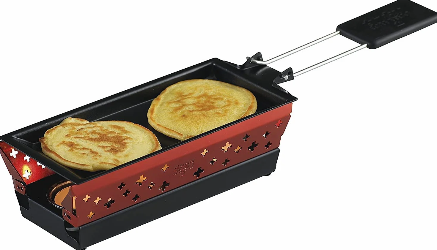 KUHN RIKON Candle Light Mini zestaw do raclette krzyż, czerwony, nieprzywierające patelnie do grilla