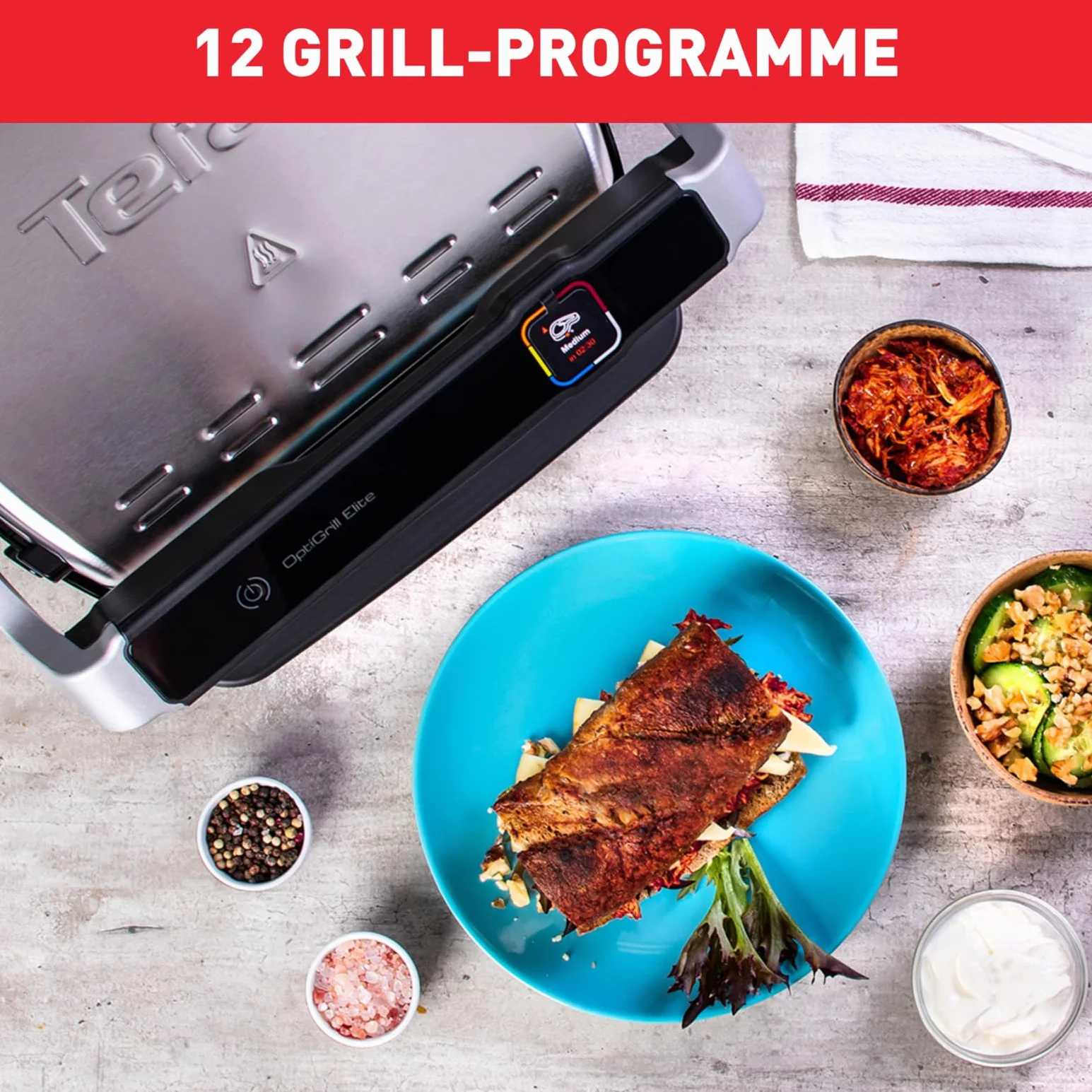 Tefal Optigrill Elite GC750D elektryczny grill 12 programów Grillboost czujnik