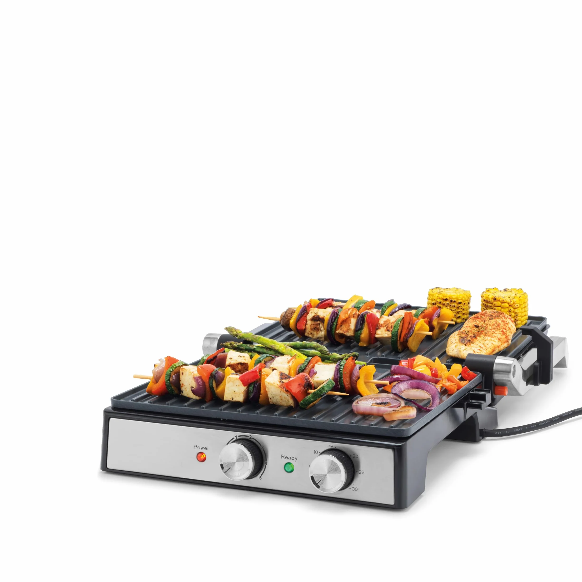 Petra PT6234VDE Elektryczny Grill – Duze Plyty Gillingowe, Otwiera sie do 180° na podwójna powierzchnie gotowania, Ceramiczna powloka nieprzywierajaca bez PFAS, Regulowana temperatura i timer, 2000 W