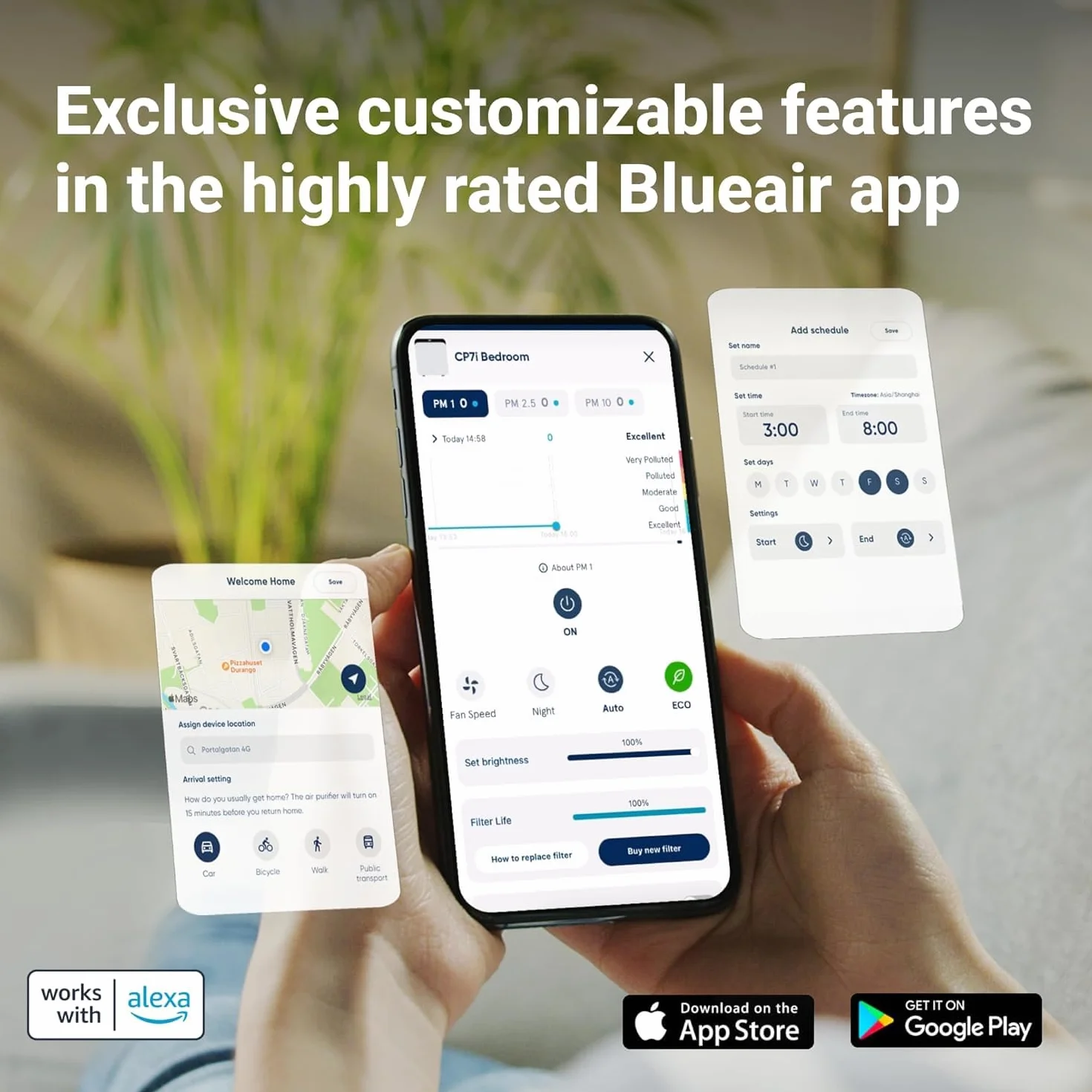 BLUEAIR Oczyszczacz powietrza Premium do pomieszczeń o powierzchni do 131 m², idealny dla alergenów zwierząt, wirusów, bakterii i dużych przestrzeni, Classic Pro CP7i
