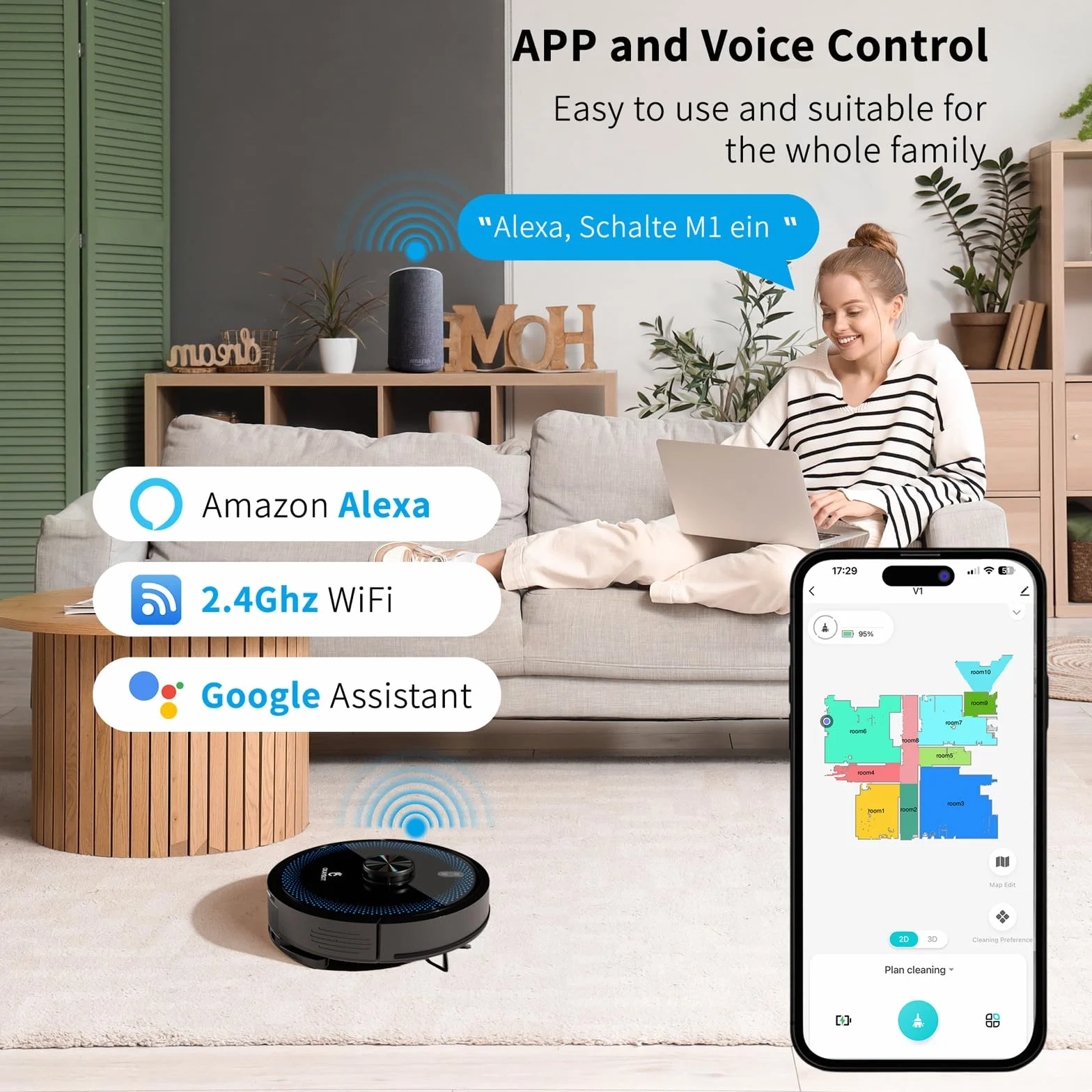 Robot Sprzątający Mopujący ze Stacją Automatyczne Opróżnianie 3,5 l 4000 Pa Nawigacja Laserowa 3D 120 Min Sterowanie Aplikacją Alexa Google