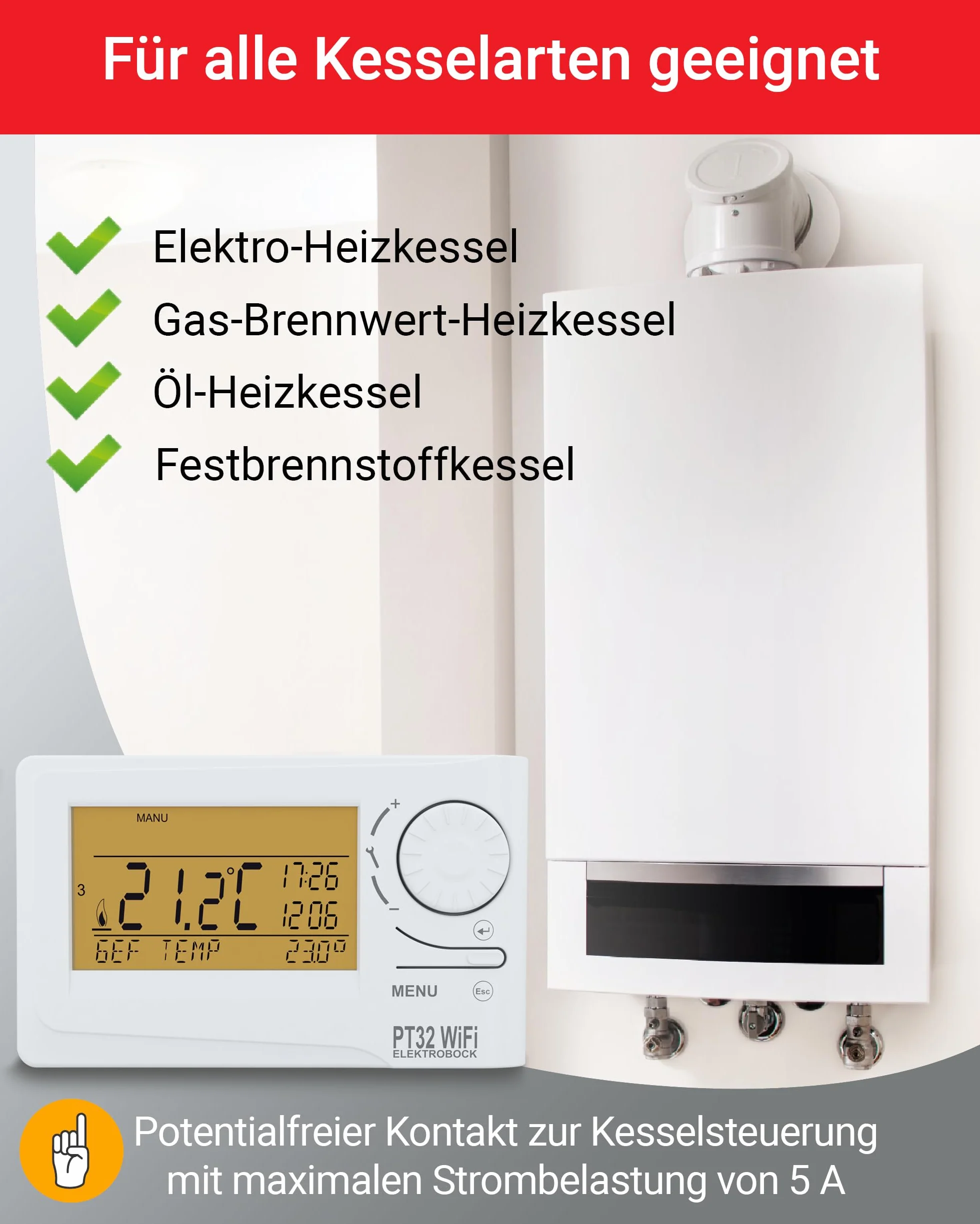Elektrobock Termostat pokojowy z modułem WiFi, biały, normalny, PT32 WiFi