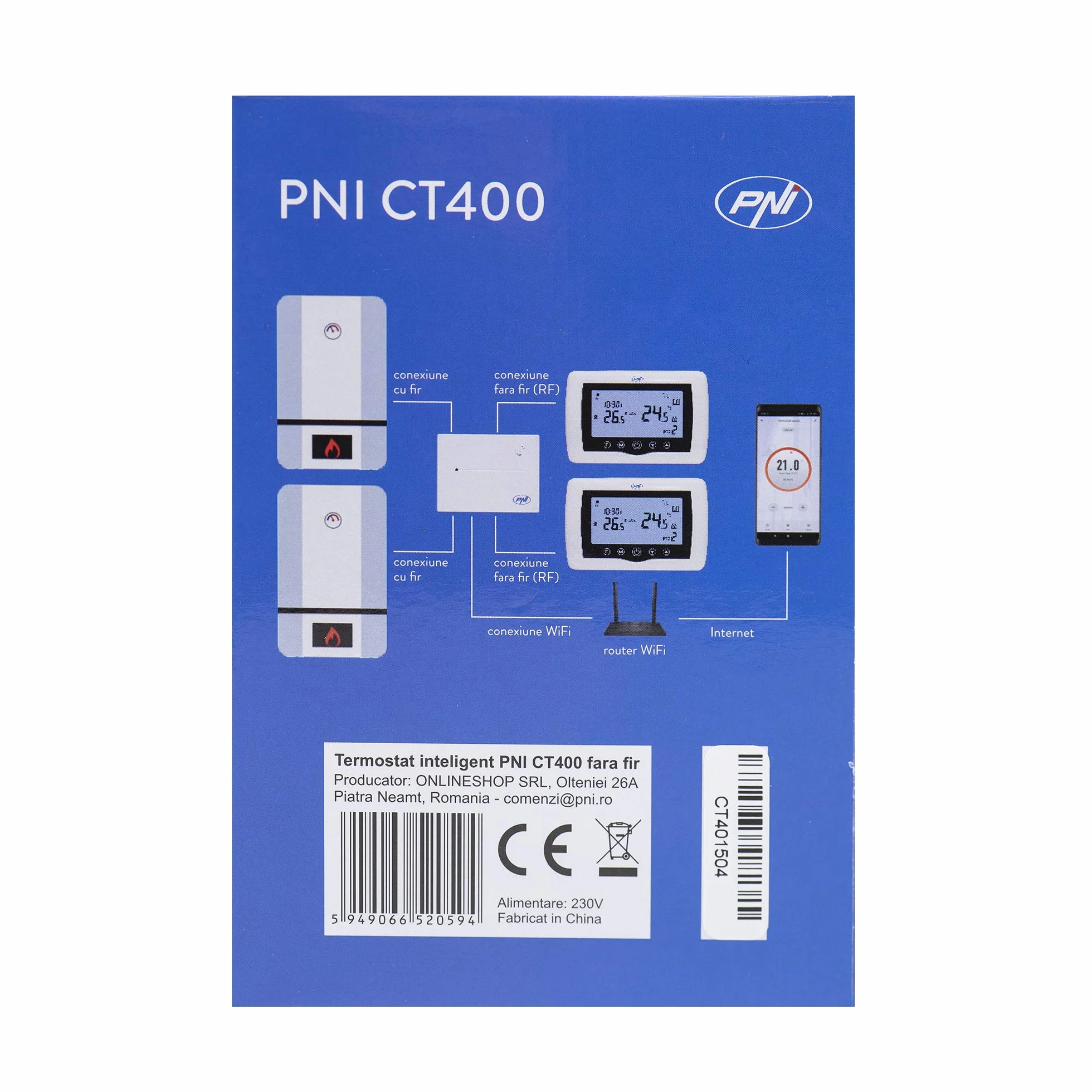 Inteligentny termostat PNI CT400 bezprzewodowy WiFi sterowanie 2-strefowe TuyaSmart histerezis 0,2°C