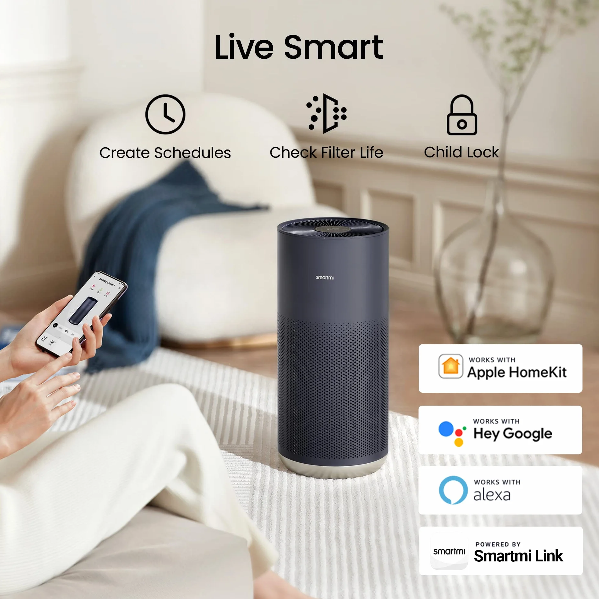 Smartmi 2 oczyszczacz powietrza HEPA filtr UV inteligentna kontrola