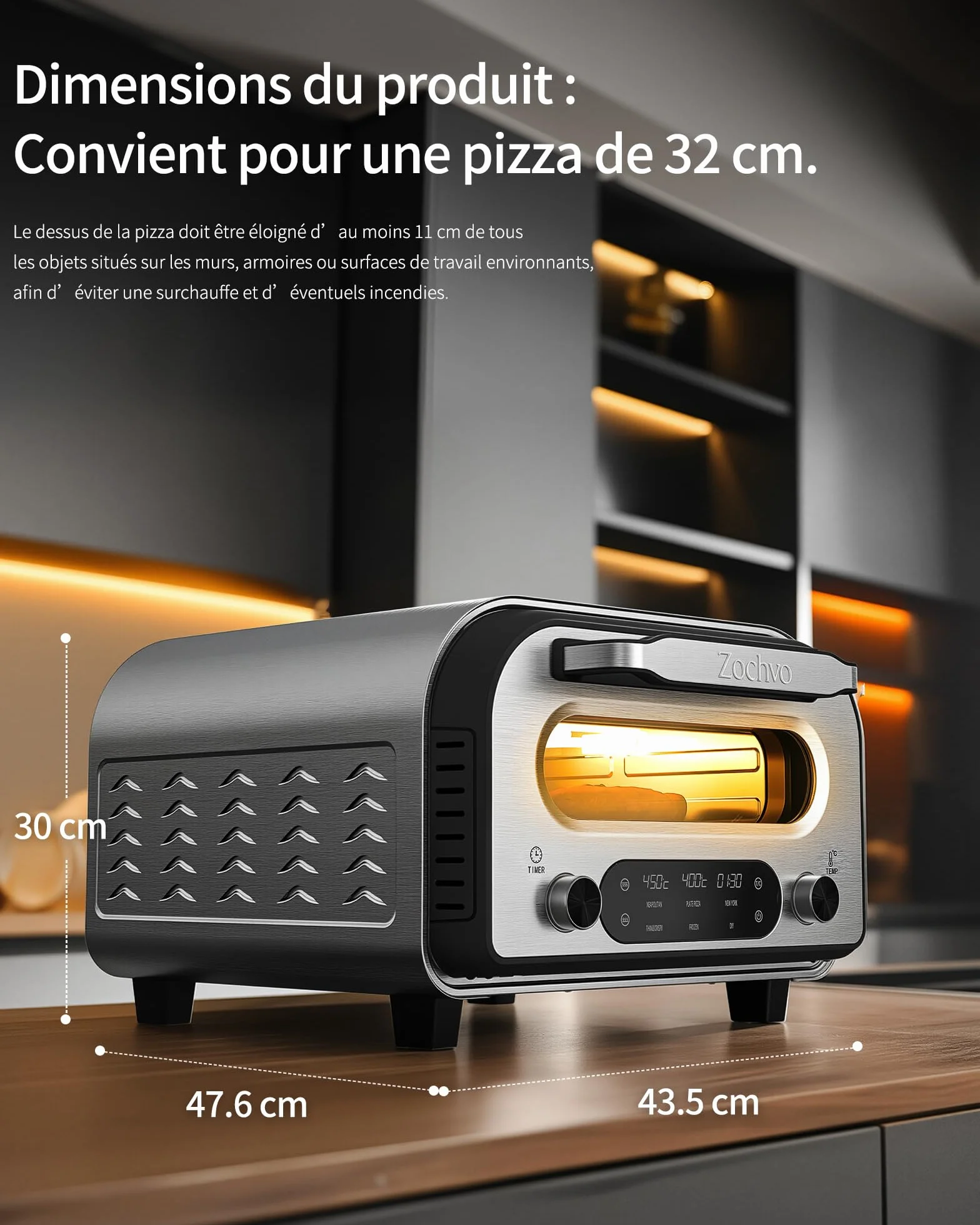 Elektryczny piekarnik do pizzy 450°C stal nierdzewna 32 cm timer 1-60 min