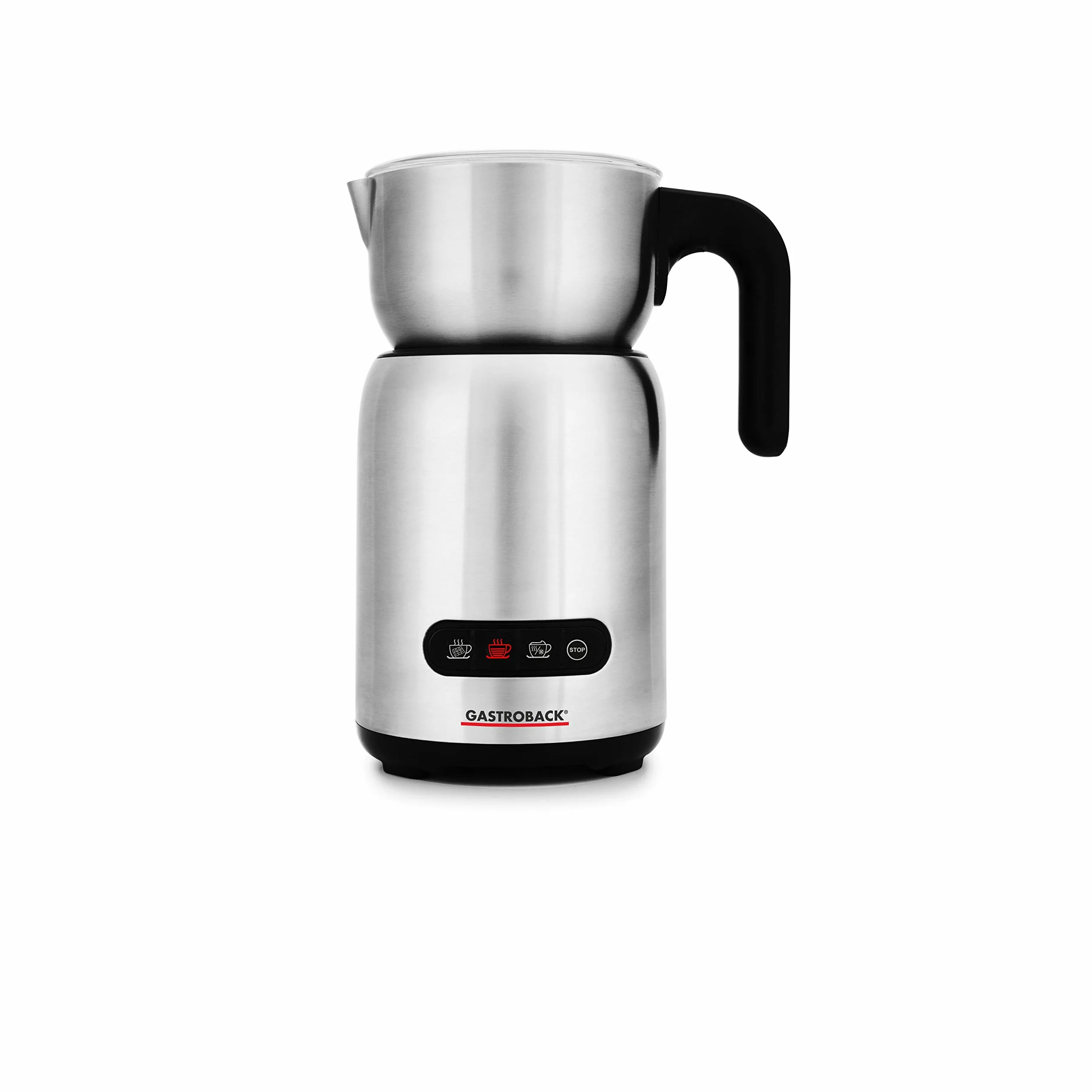 GASTROBACK Design Milk and Chocolate Advanced, 650 W, indukcyjny spieniacz do mleka na 1 litr pianki mlecznej, gorącej czekolady, elektryczny spieniacz do mleka, czarny/srebrny