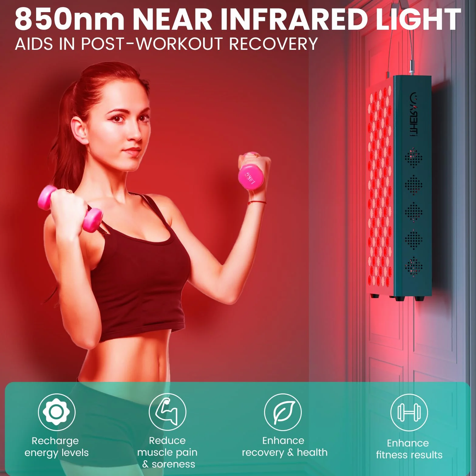 iTHERAU Lampa na podczerwień 500W 660nm 850nm 100 LED Terapia czerwonym światłem