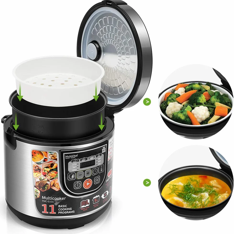 ForMe Wielofunkcyjny Robot Kuchenny 5L 860W Programowalny Garnek Rice Cooker I 11 Menu Wstępnie skonfigurowane Funkcja Utrzymanie ciepła do 24h I Opóźnienie Timer I Garnek Niska Temperatura Inox