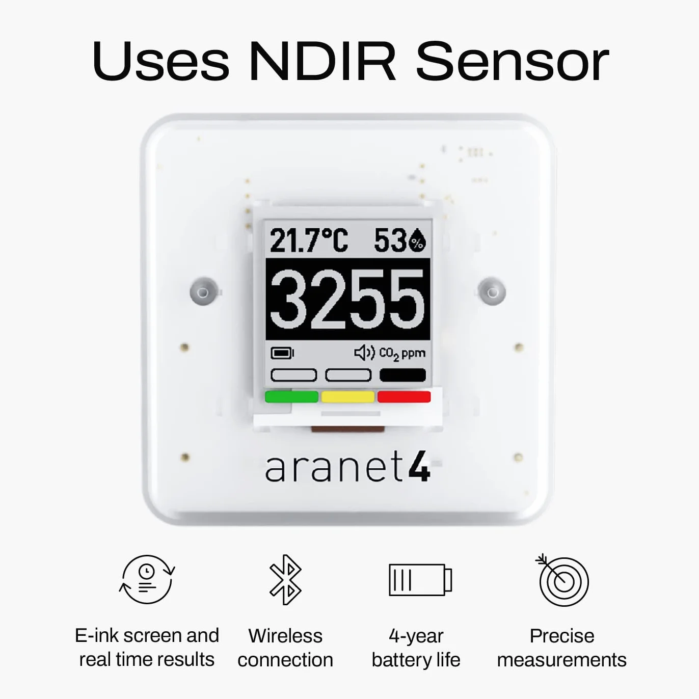 Aranet4 HOME: Wireless Indoor Air Quality Monitor for Home, Office or School [CO2, Temperature, Relative Humidity and more] Portable, Battery Powered, E-Ink Screen, App for Configuration