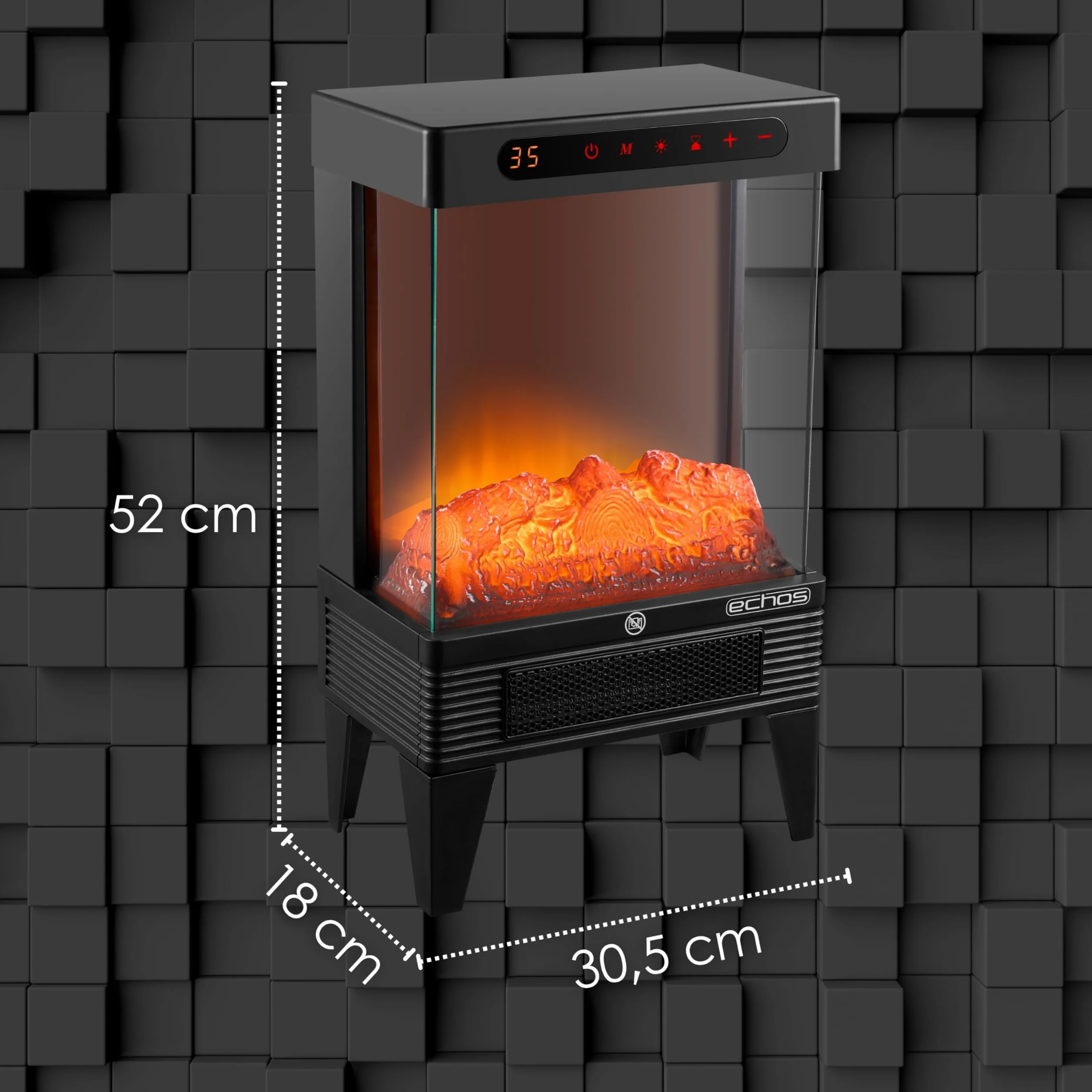 Kominek elektryczny z ogrzewaniem, termowentylator, energooszczędny, 1500 W, kominek elektryczny z ogrzewaniem, efekt płomienia, cichy piec kominkowy, ogrzewanie elektryczne, pilot zdalnego sterowania