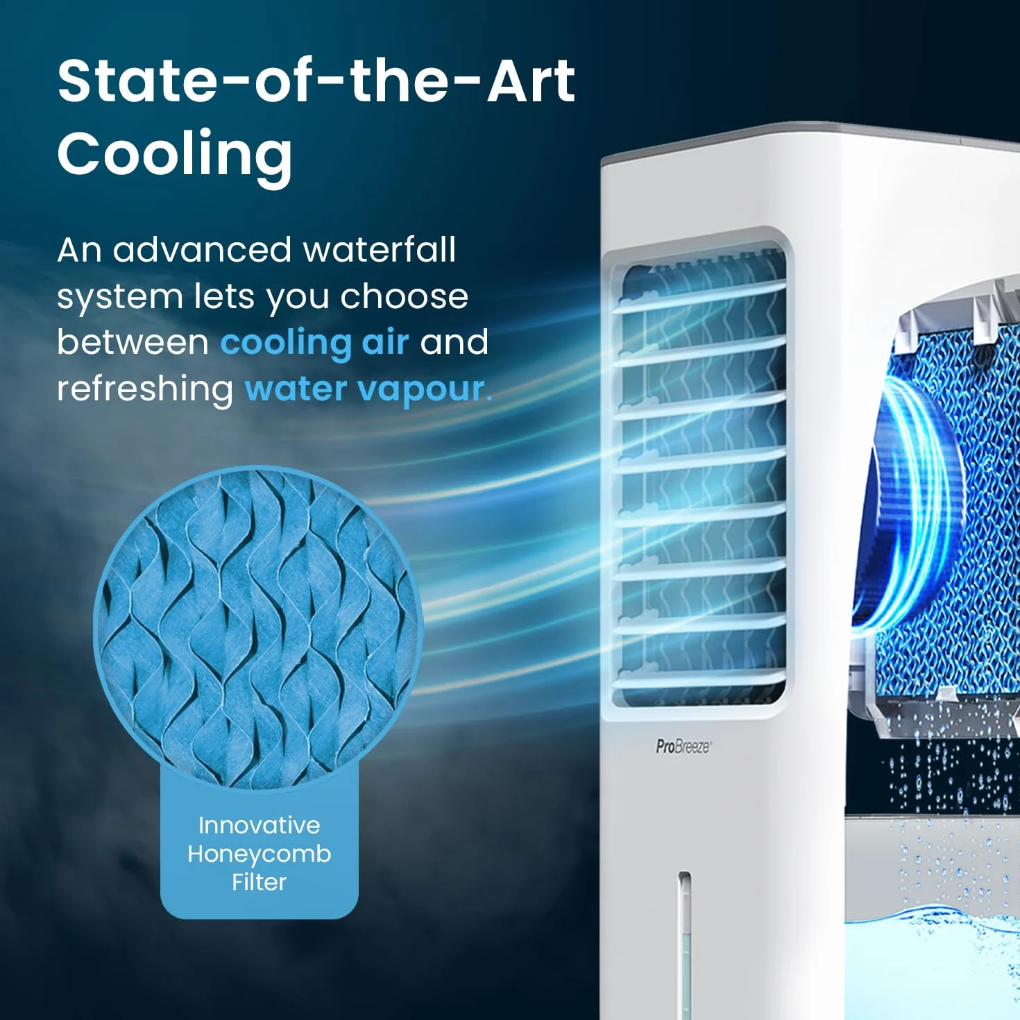 Przenośny klimatyzator Pro Breeze, klimatyzator ewaporacyjny, klimatyzator wodny bez węża, automatyczna oscylacja, nawilżacz, pilot zdalnego sterowania, wyświetlacz LED, 7-godzinny timer