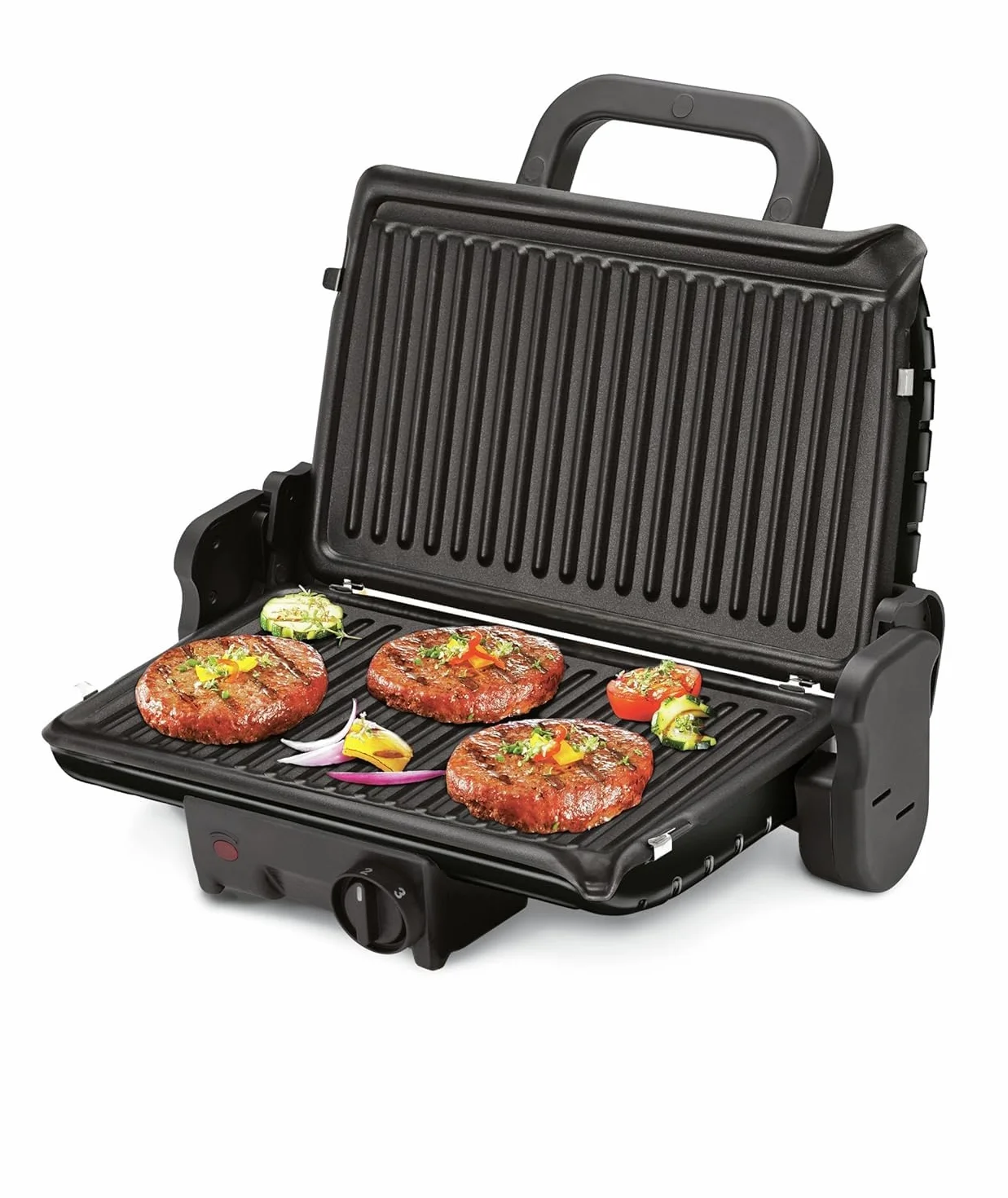 TEFAL GC2050 Grill Minute, Grill elektryczny 1600 W, 2 tryby grillowania, 3 pozycje termostatu, płyty z powłoką nieprzywierającą, srebrny