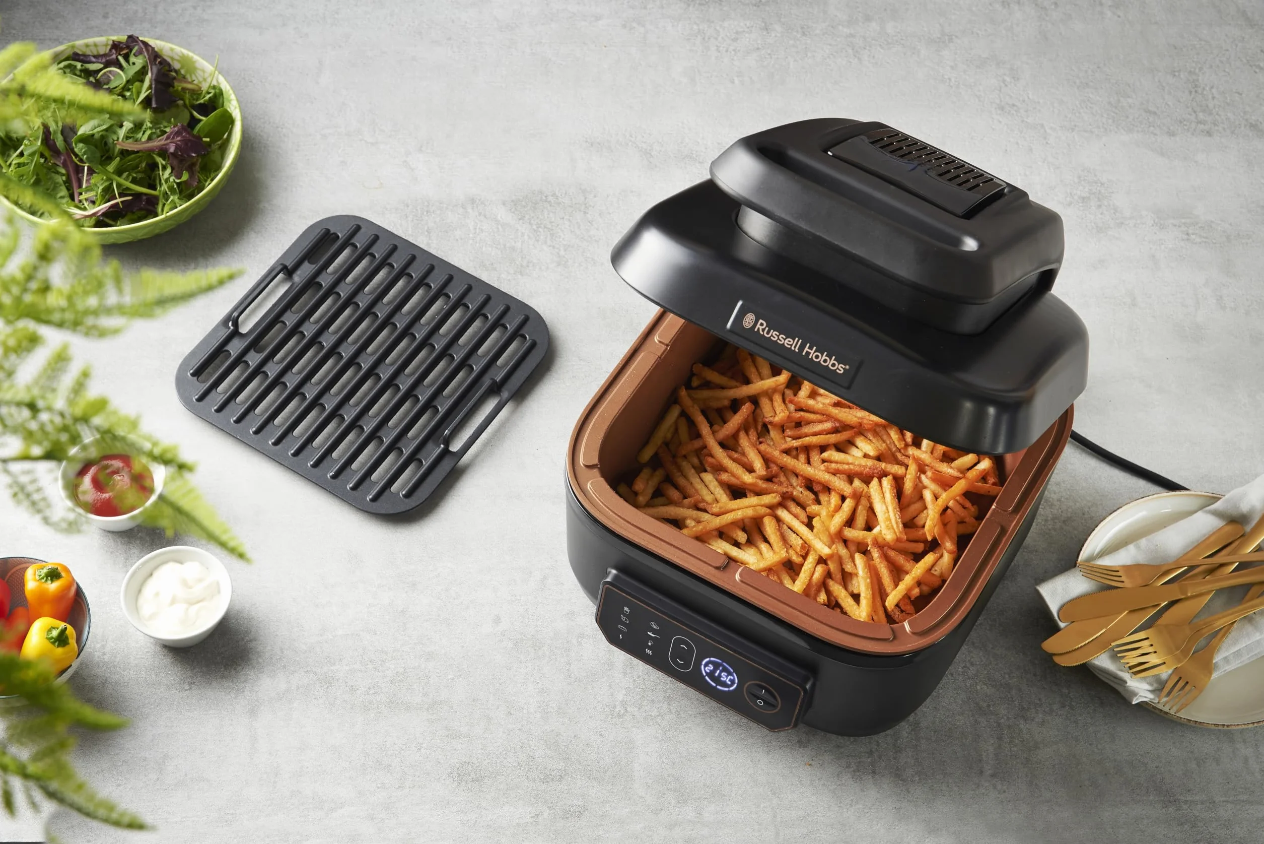 Russell Hobbs Frytkownica beztłuszczowa XL 5,5L [Air Fryer / Grill / Multicooker] Rapid Air (można myć w zmywarce, grzanie górne i dolne, wolnowar, pieczenie, mrożona pizza Ø 30cm) SatisFry 26520-56