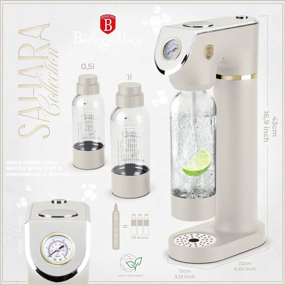 Berlinger Haus Sodabar Saturator do wody gazowanej z barometrem 2 butelki 1 L 0,5 L
