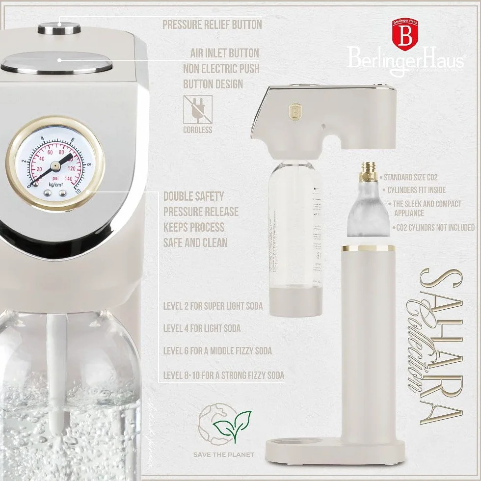 Berlinger Haus Sodabar Saturator do wody gazowanej z barometrem 2 butelki 1 L 0,5 L